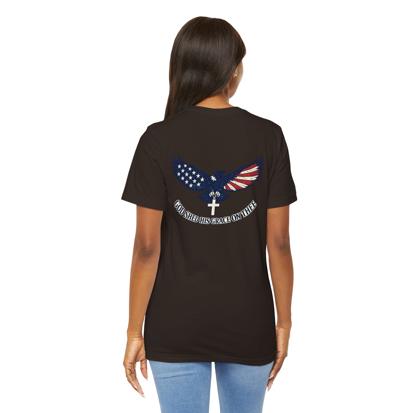 Patriotic Eagle T‑Shirt — "God Shed His Grace on Thee" Back Graphic Tee