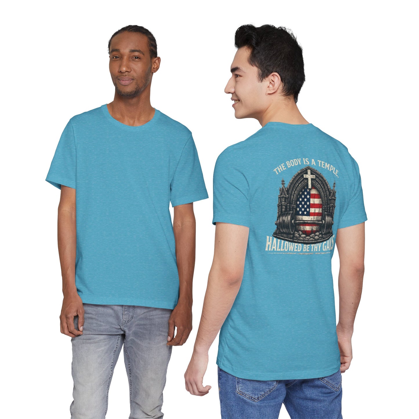 Patriotic Gym Tee — “The Body Is a Temple” American Flag Fitness T-Shirt
