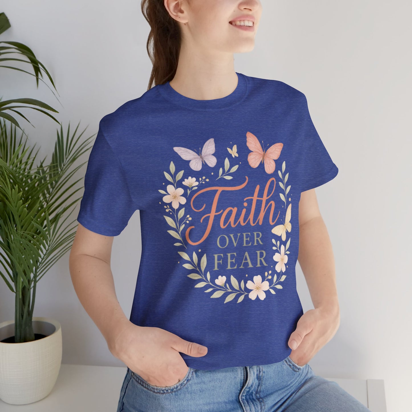 Faith Over Fear T-Shirt — Floral Butterfly Inspirational Tee