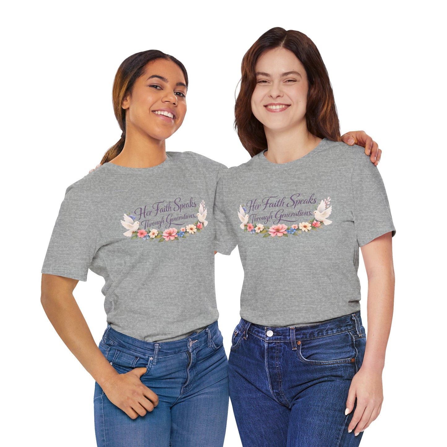 Her Faith Speaks Through Generations T-Shirt — Floral Inspirational Christian Tee