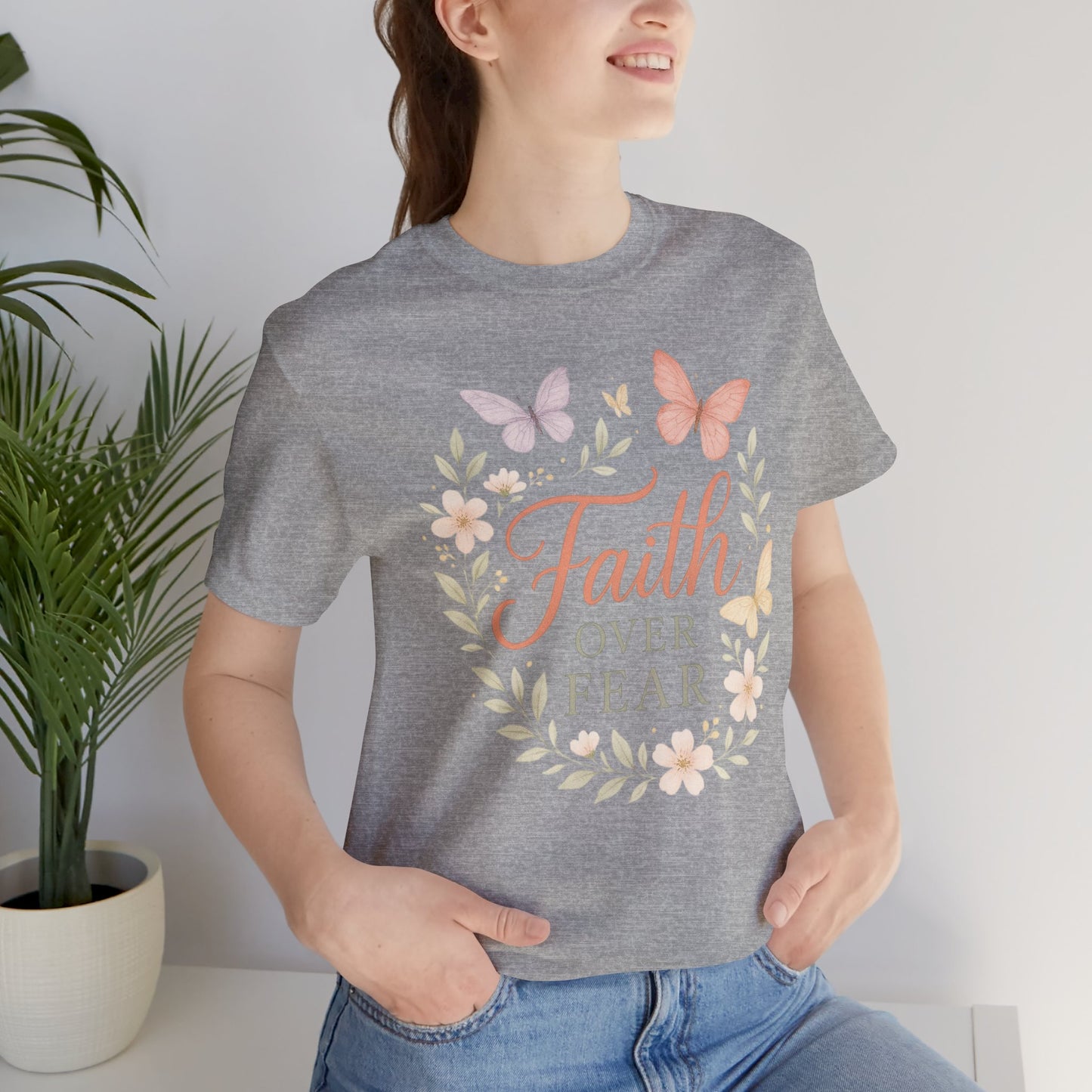 Faith Over Fear T-Shirt — Floral Butterfly Inspirational Tee