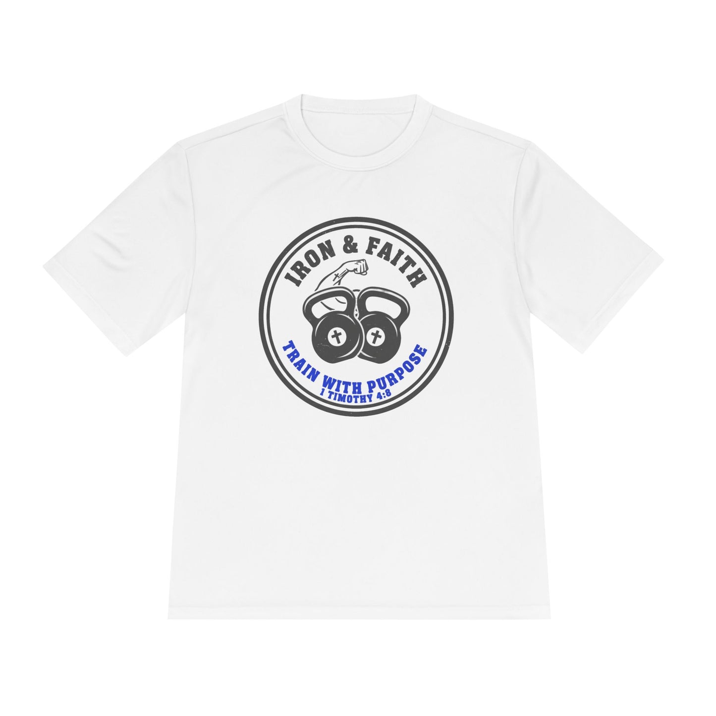 Iron & Faith Training Tee — 1 Timothy 4:8 Workout Shirt