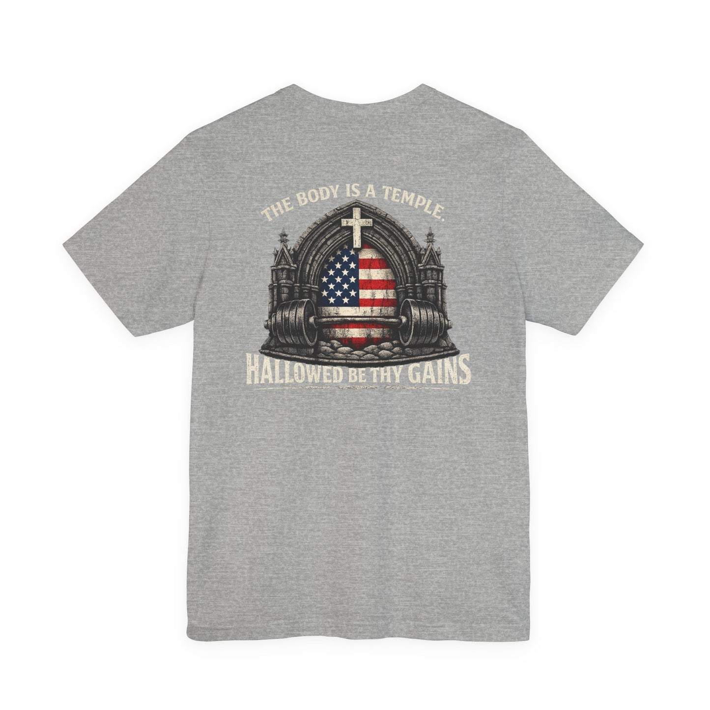 Patriotic Gym Tee — “The Body Is a Temple” American Flag Fitness T-Shirt