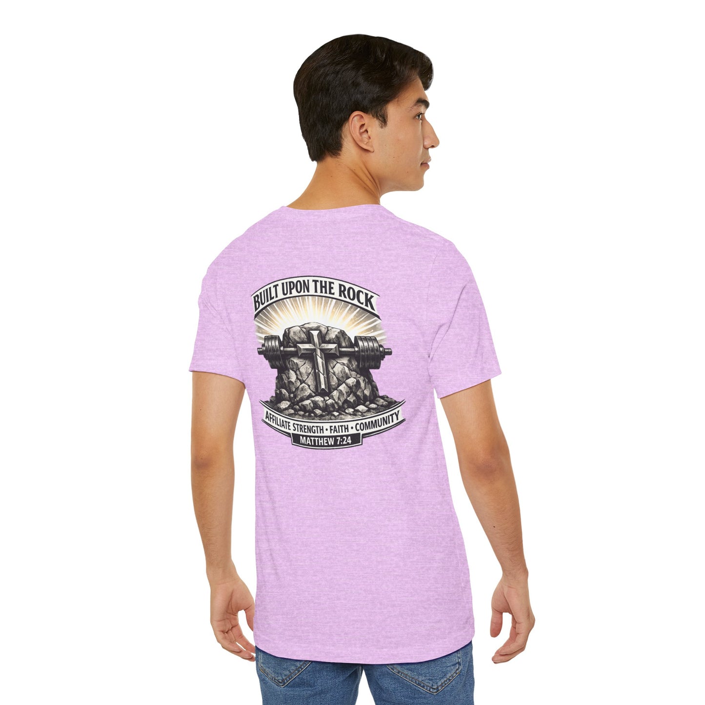 Built Upon the Rock T‑Shirt — Christian Faith Matthew 7:24 Graphic Tee
