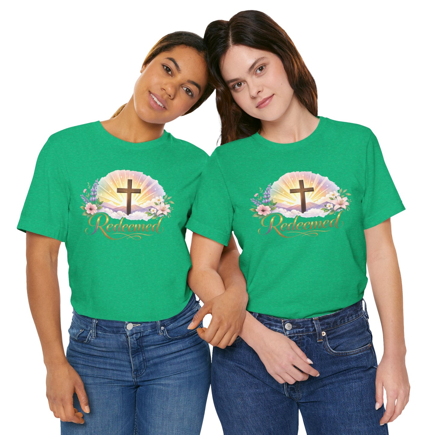 "Redeemed" Cross Floral T-Shirt — Christian Faith Tee