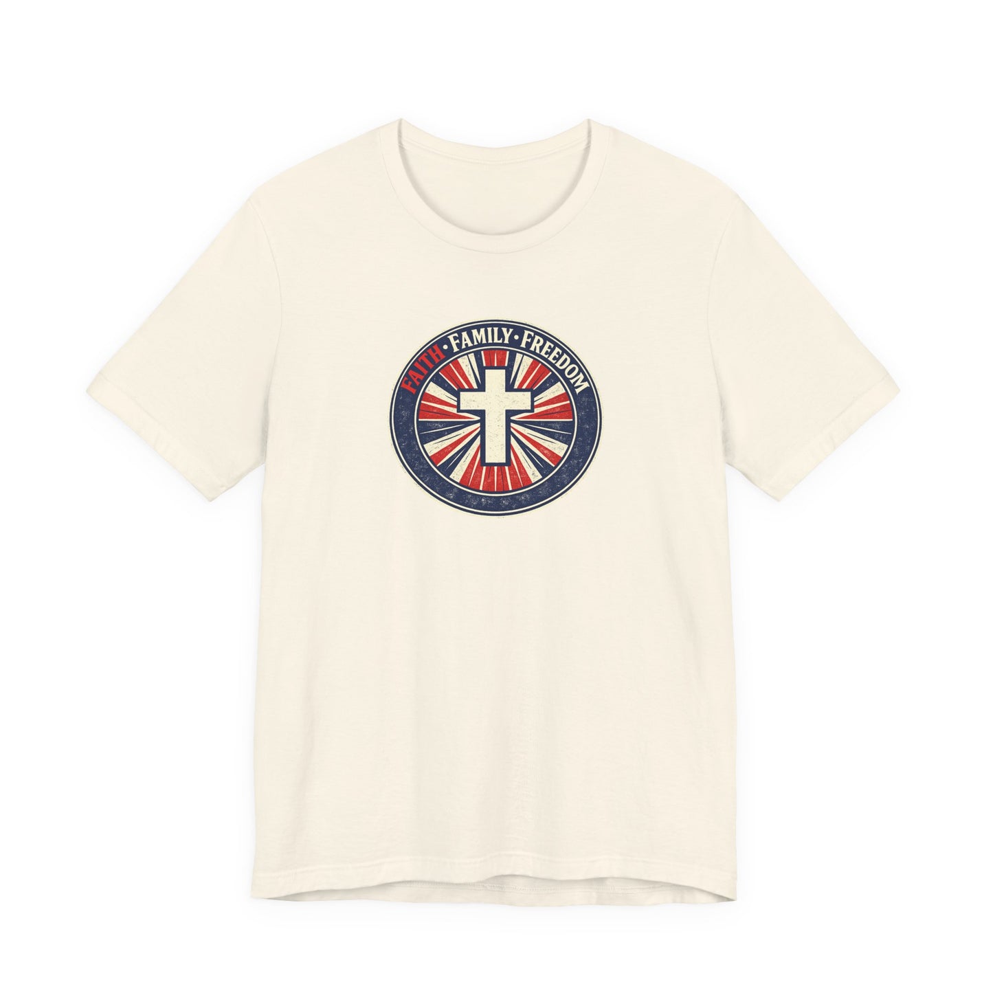 Faith Family Freedom T‑Shirt — Cross Emblem Patriotic Graphic Tee