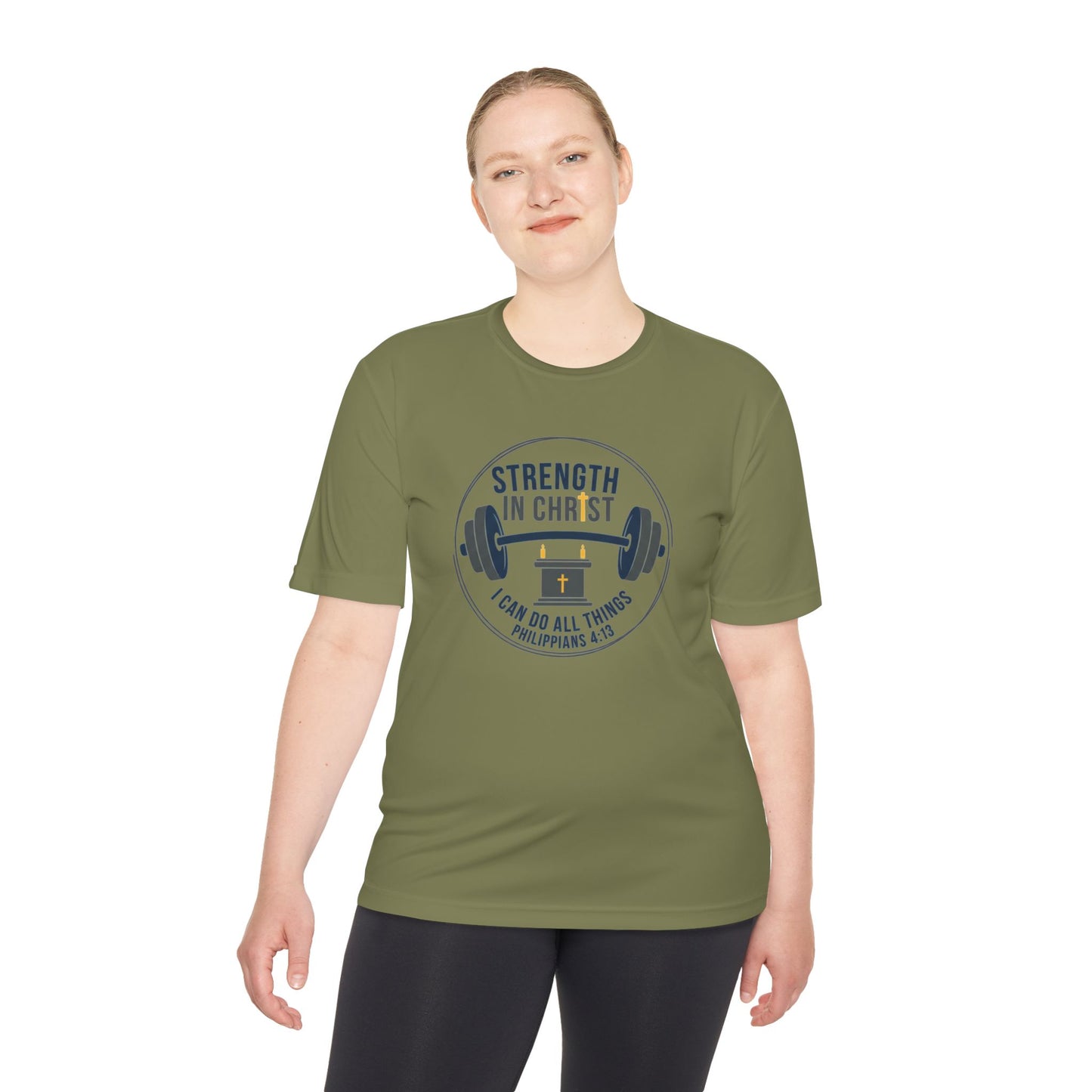 Philippians 4:13 'Strength in Christ' Moisture-Wicking Workout Tee