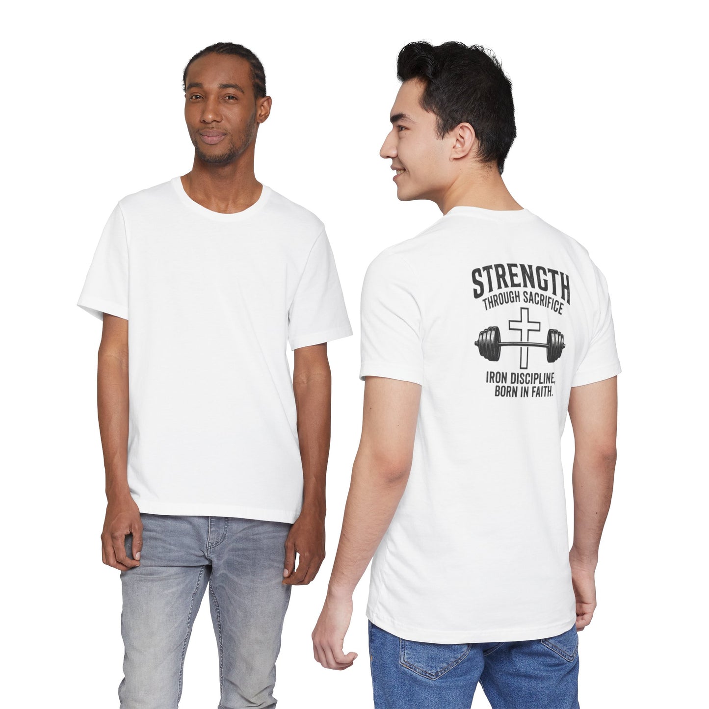 Strength Through Sacrifice Tee — Faith & Fitness Workout T‑Shirt