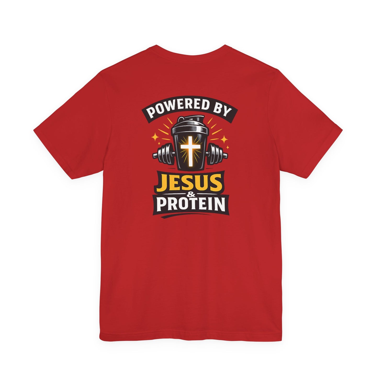Powered by Jesus & Protein T-Shirt — Christian Gym Fitness Tee