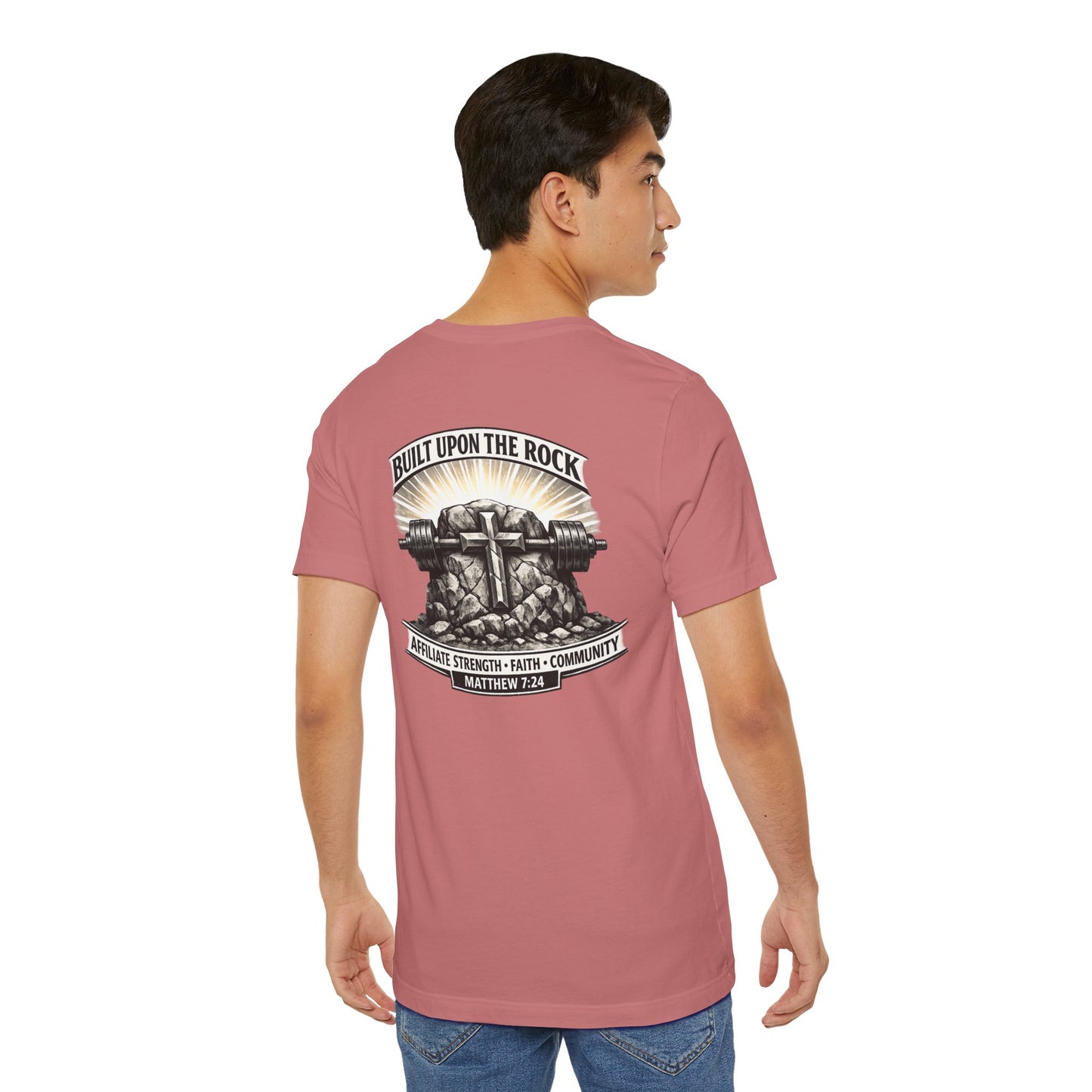 Built Upon the Rock T‑Shirt — Christian Faith Matthew 7:24 Graphic Tee