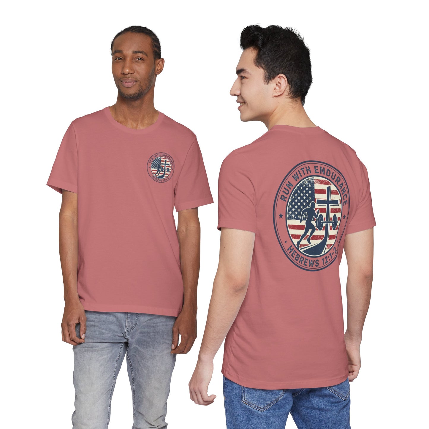 Hebrews 12:1-2 'Run With Endurance' T-Shirt — Inspirational Christian Tee