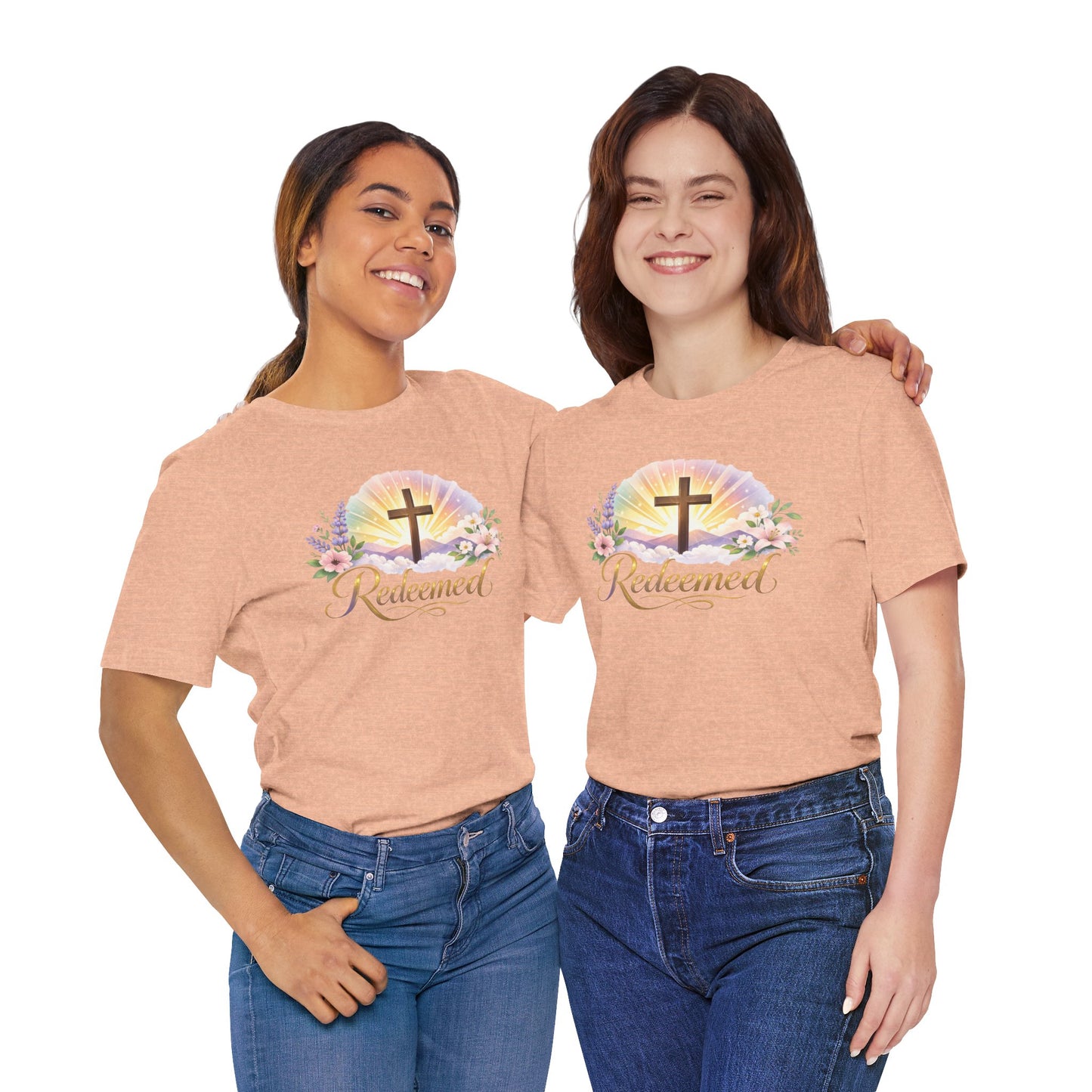 "Redeemed" Cross Floral T-Shirt — Christian Faith Tee