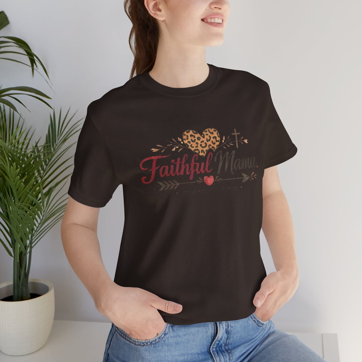 Faithful Mama T-Shirt - Leopard Heart Christian Mom Tee (Proverbs 31 Woman)