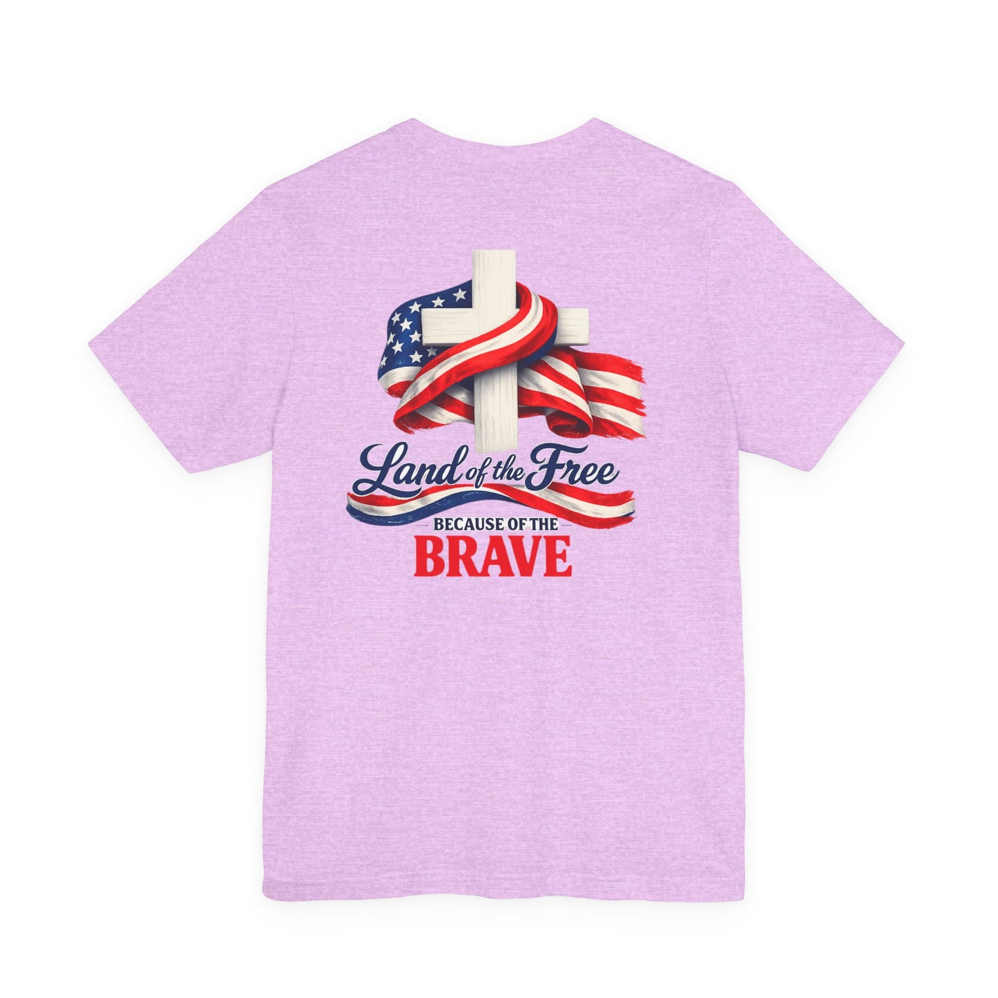 Land of the Free Because of the Brave Tee - Patriotic American Flag Cross T-Shirt