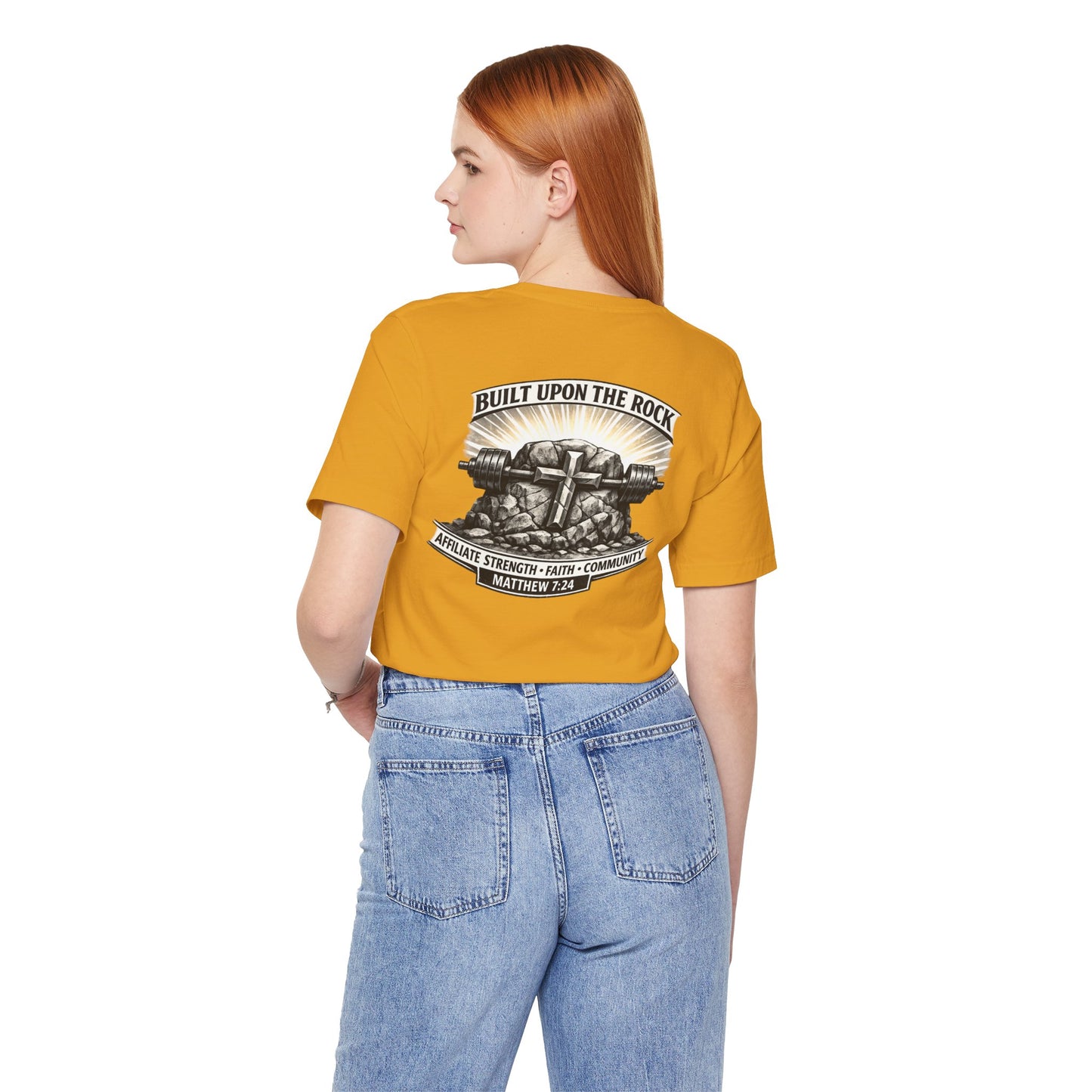 Built Upon the Rock T‑Shirt — Christian Faith Matthew 7:24 Graphic Tee