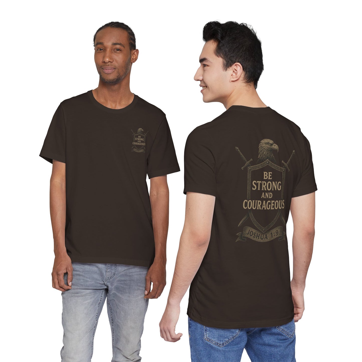 Joshua 1:9 Strong and Courageous T-Shirt — Inspirational Bible Verse Tee