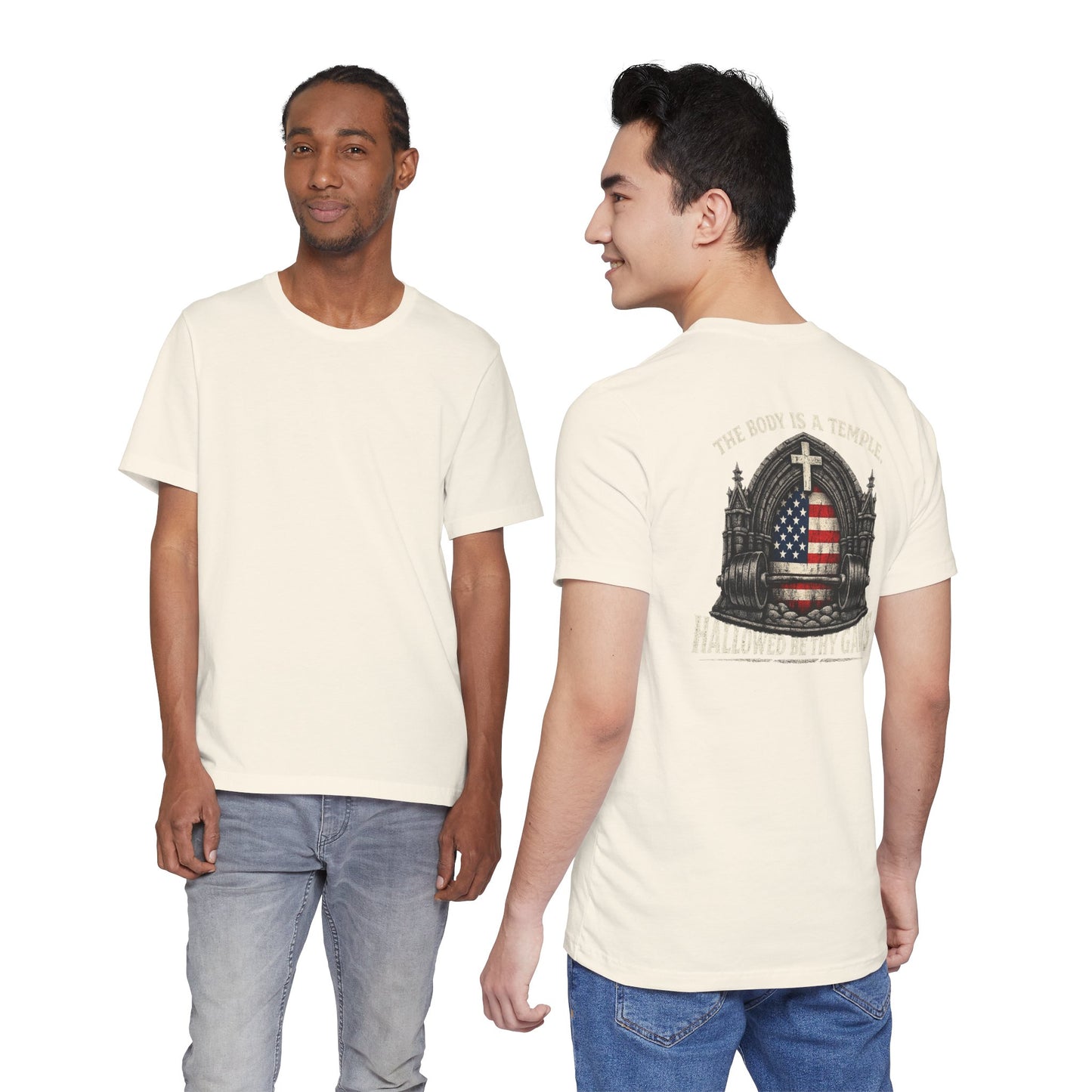 Patriotic Gym Tee — “The Body Is a Temple” American Flag Fitness T-Shirt