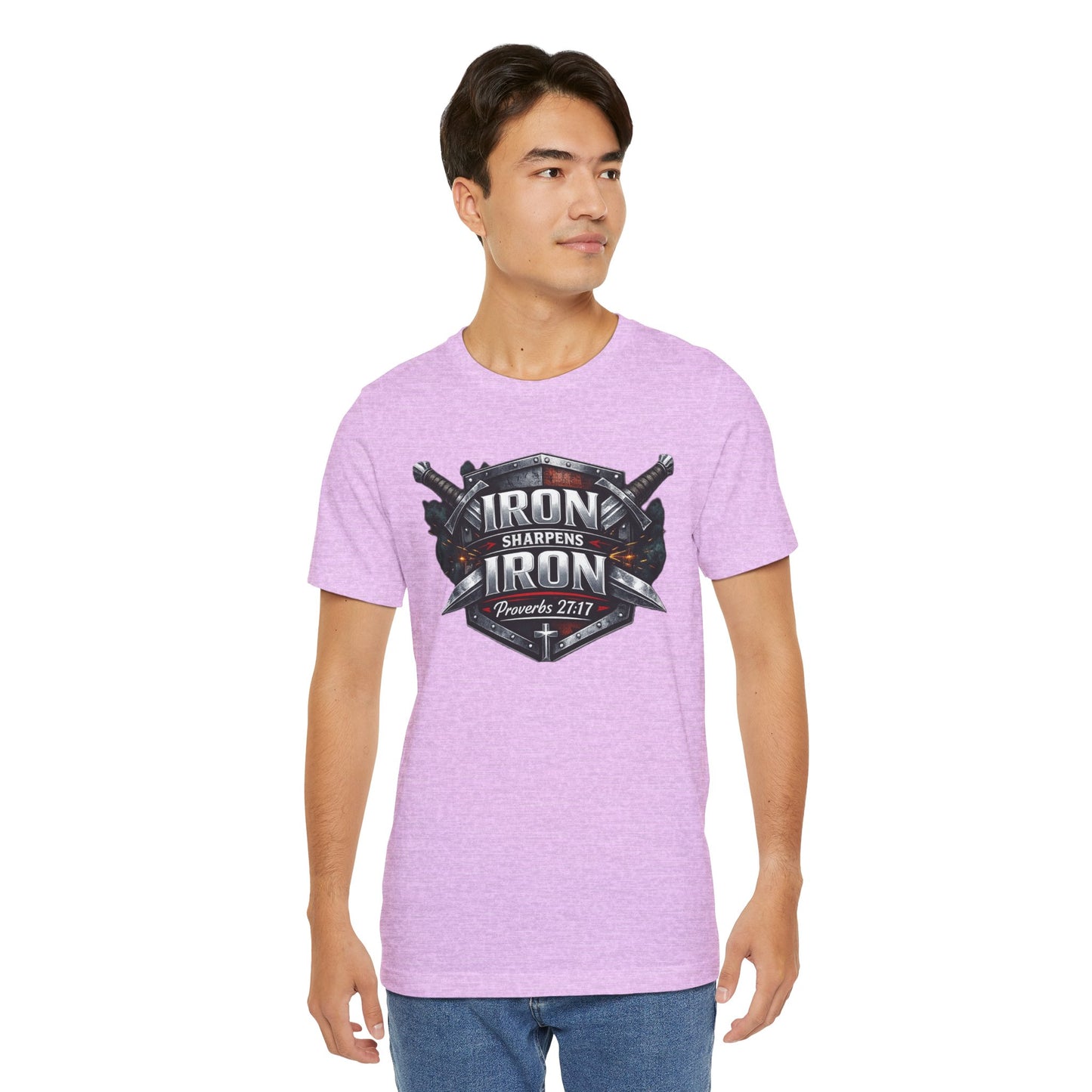 Iron Sharpens Iron T-Shirt — Faith-Based Proverbs 27:17 Graphic Tee