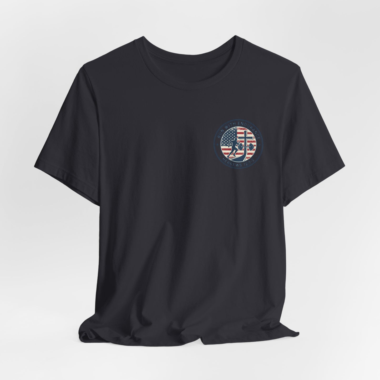 Hebrews 12:1-2 'Run With Endurance' T-Shirt — Inspirational Christian Tee