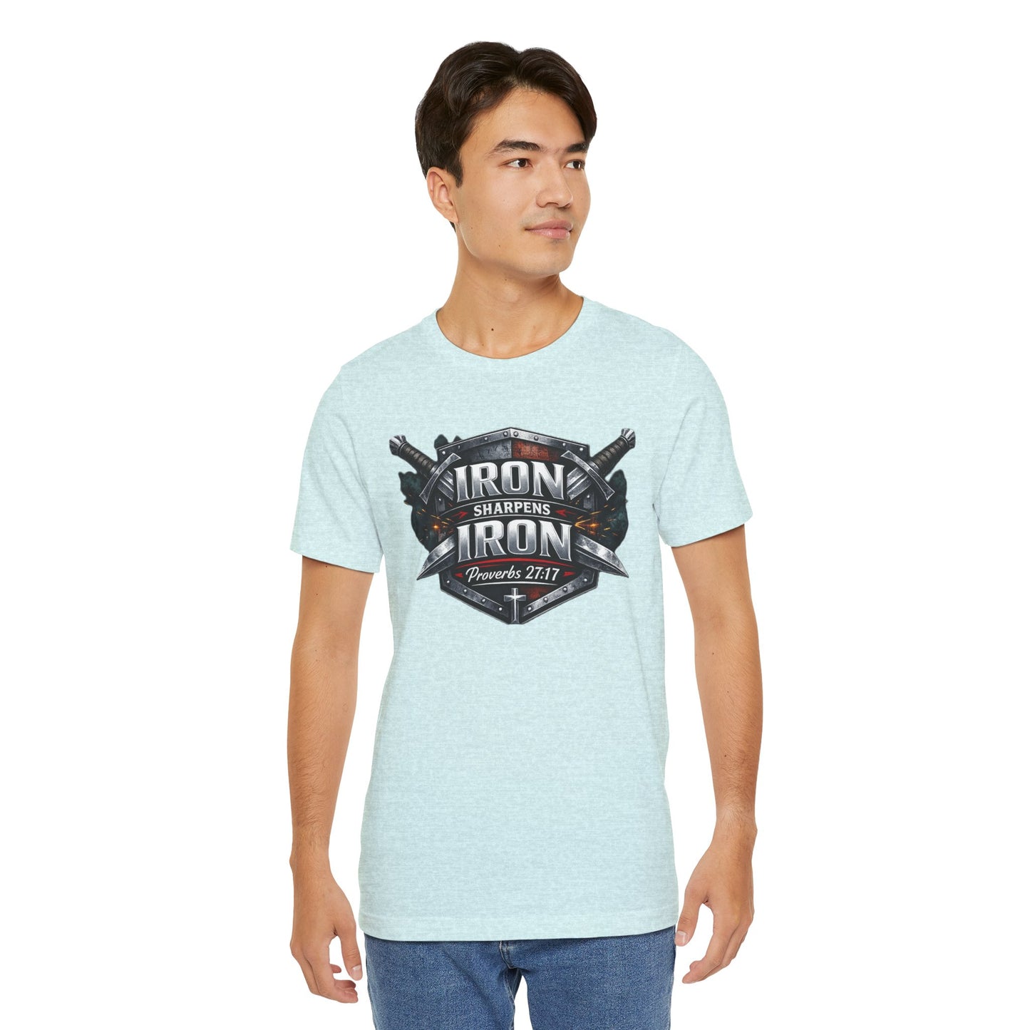 Iron Sharpens Iron T-Shirt — Faith-Based Proverbs 27:17 Graphic Tee