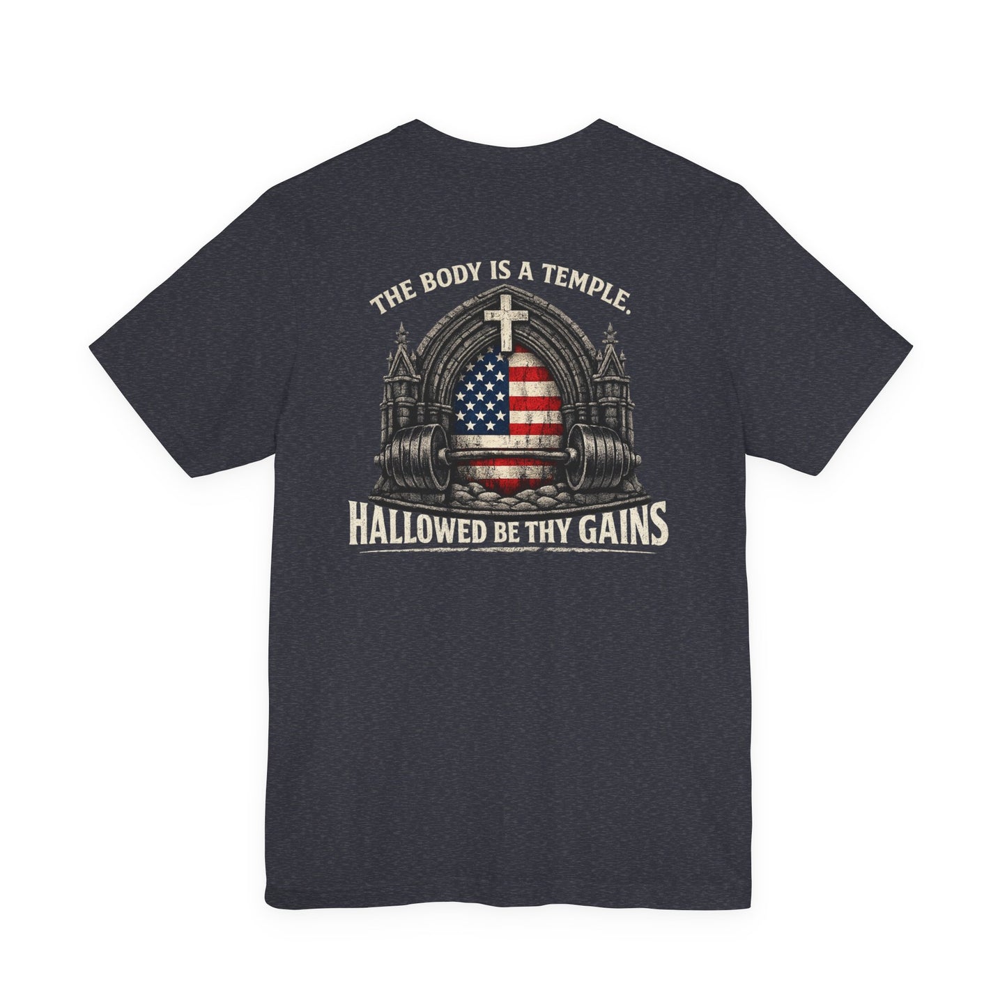 Patriotic Gym Tee — “The Body Is a Temple” American Flag Fitness T-Shirt