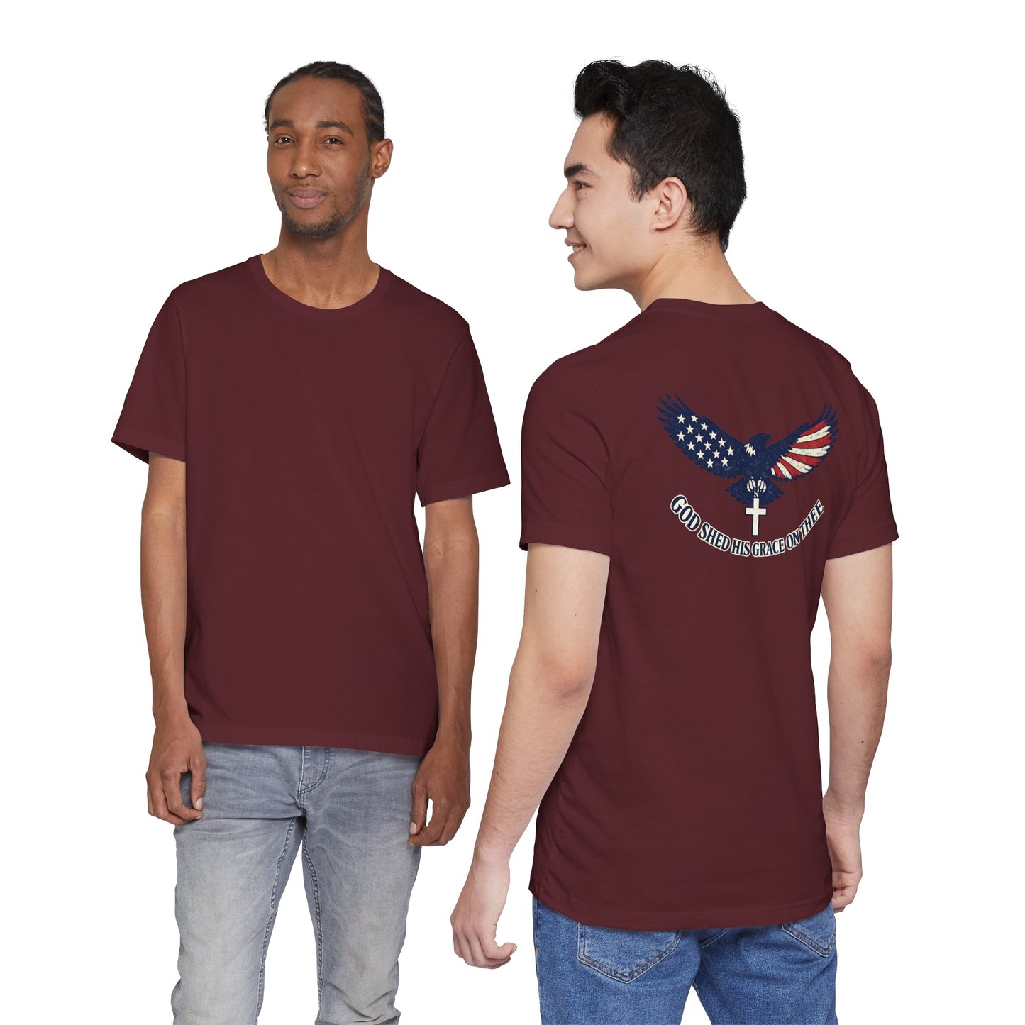 Patriotic Eagle T‑Shirt — "God Shed His Grace on Thee" Back Graphic Tee