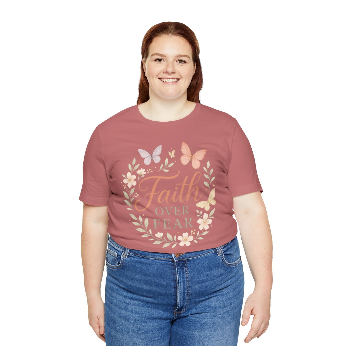 Faith Over Fear T-Shirt — Floral Butterfly Inspirational Tee