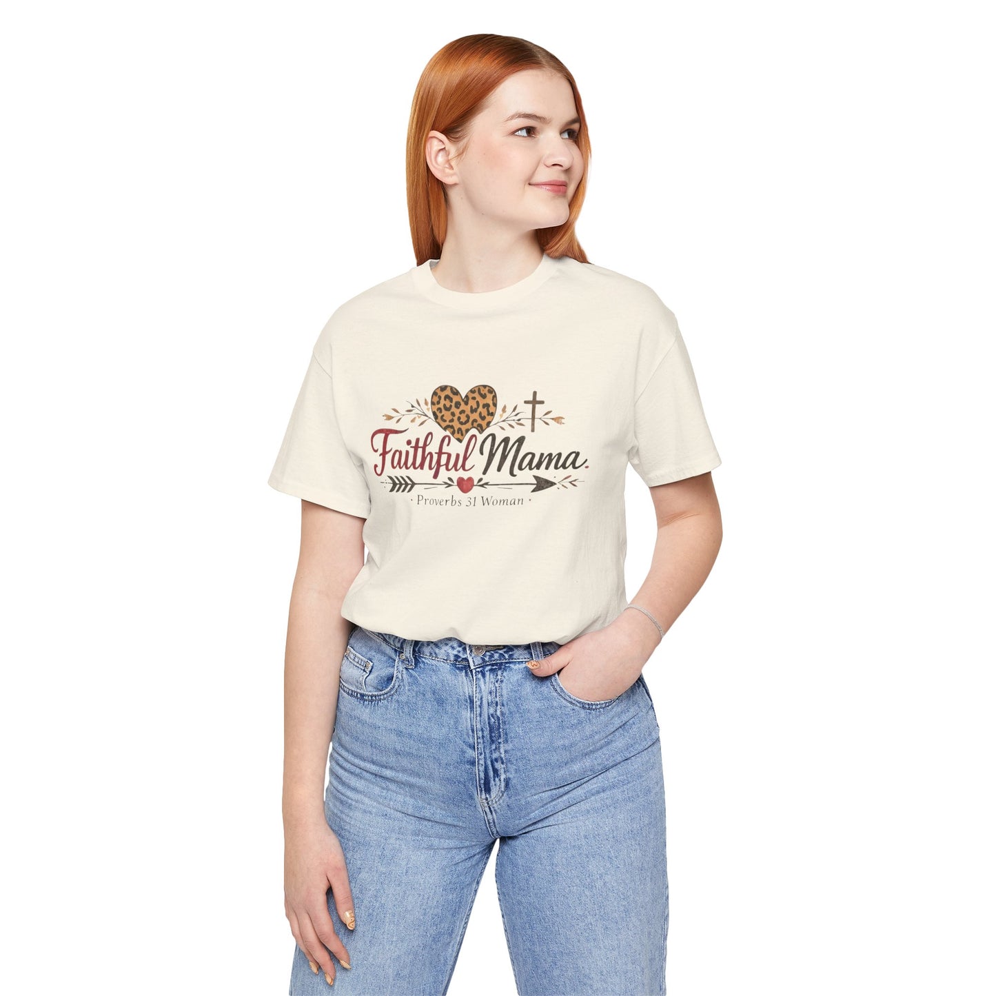 Faithful Mama T-Shirt - Leopard Heart Christian Mom Tee (Proverbs 31 Woman)