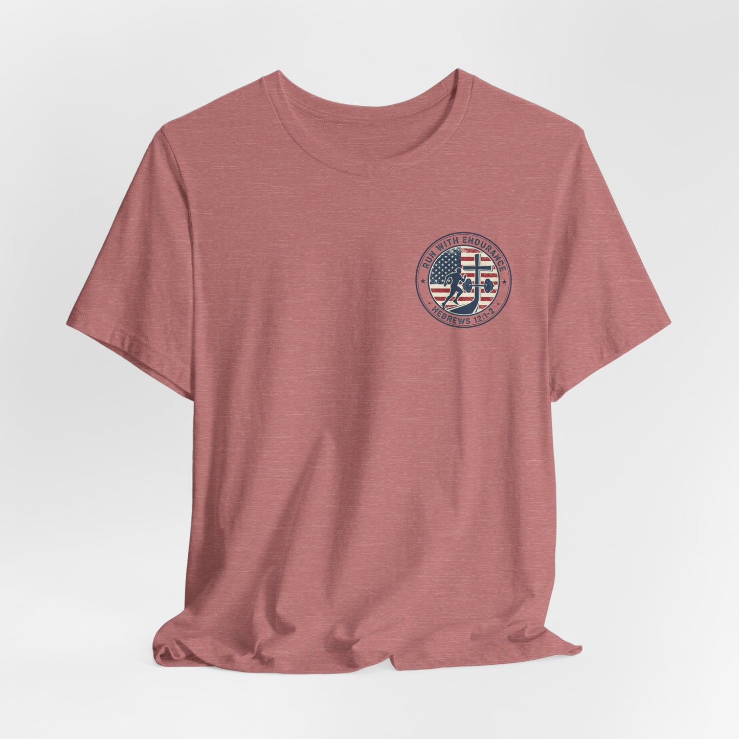 Hebrews 12:1-2 'Run With Endurance' T-Shirt — Inspirational Christian Tee
