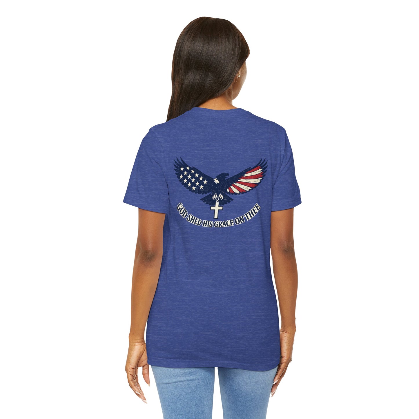 Patriotic Eagle T‑Shirt — "God Shed His Grace on Thee" Back Graphic Tee