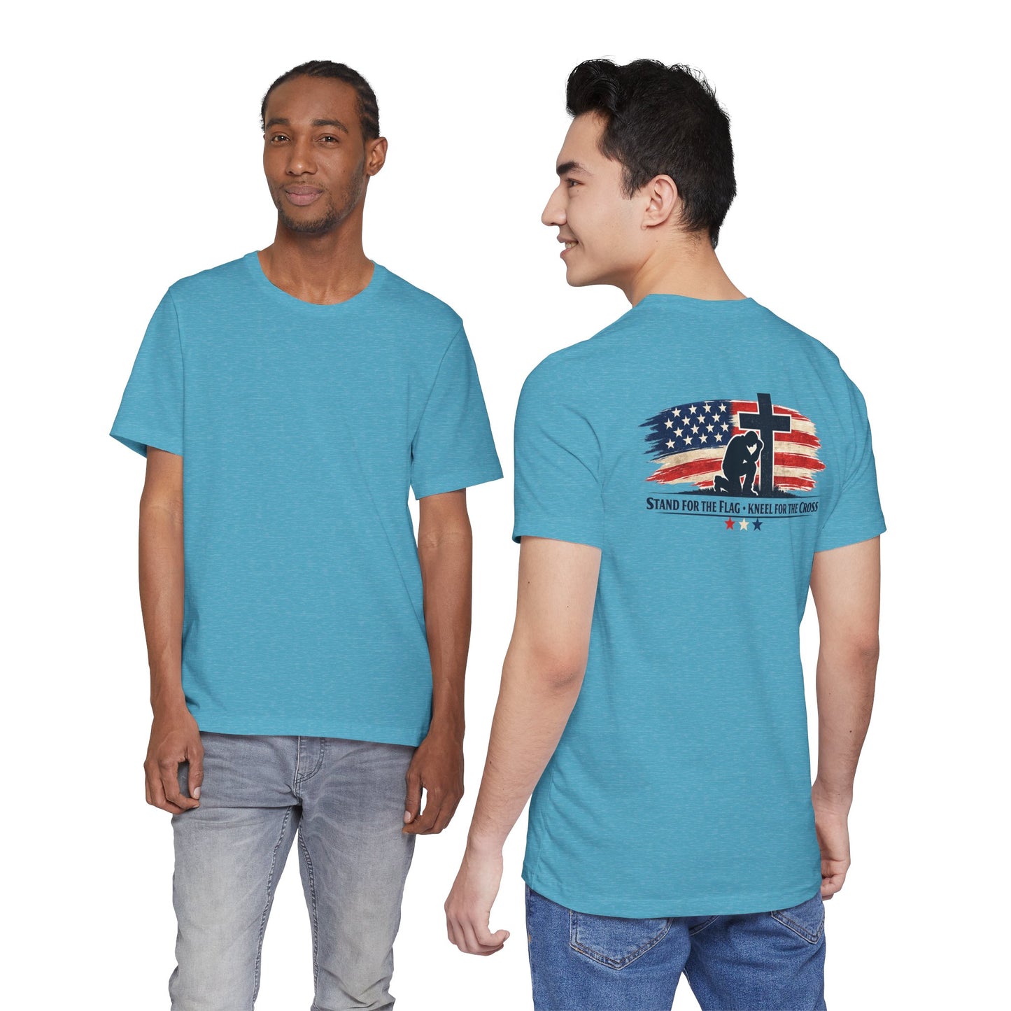 Patriotic Cross Tee – "Stand for the Flag, Kneel for the Cross" Short Sleeve T-Shirt
