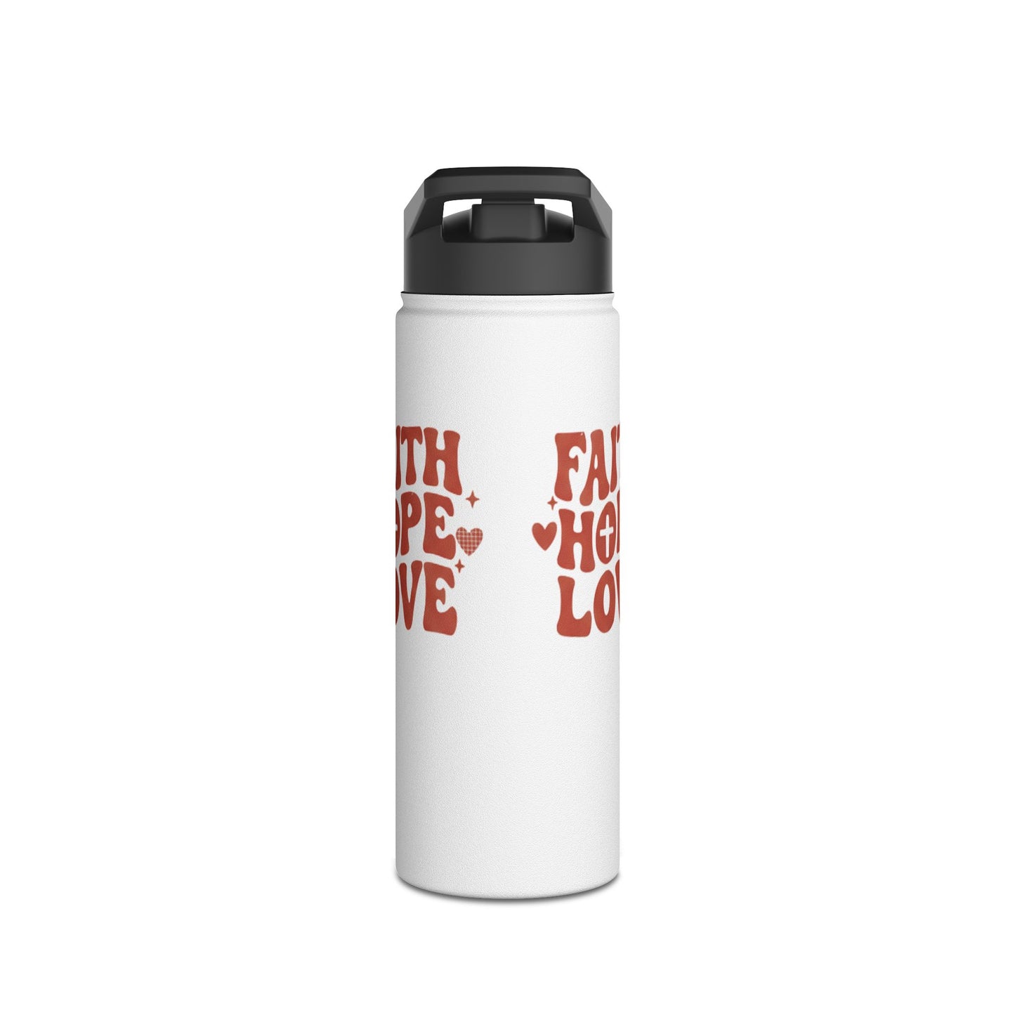 Faith Hope Love Stainless Steel Water Bottle — Retro Heart Typography
