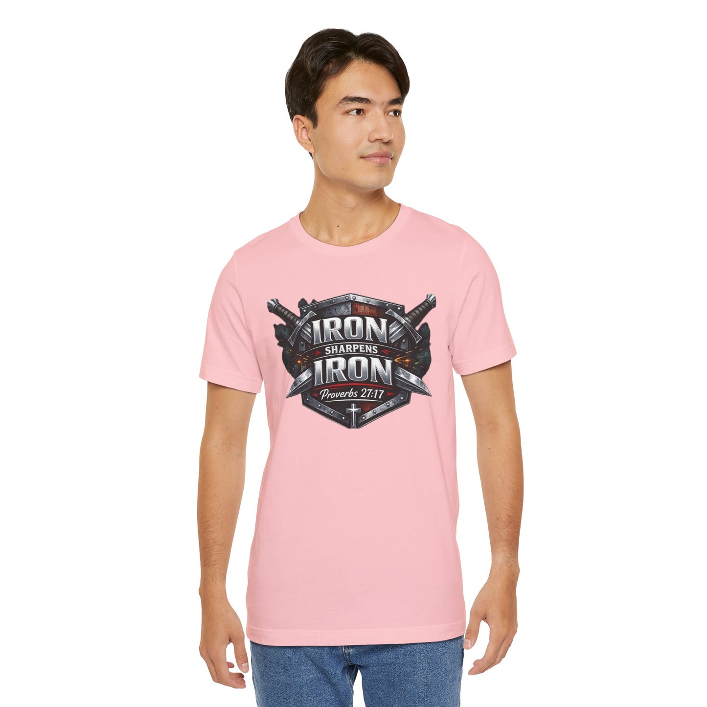 Iron Sharpens Iron T-Shirt — Faith-Based Proverbs 27:17 Graphic Tee