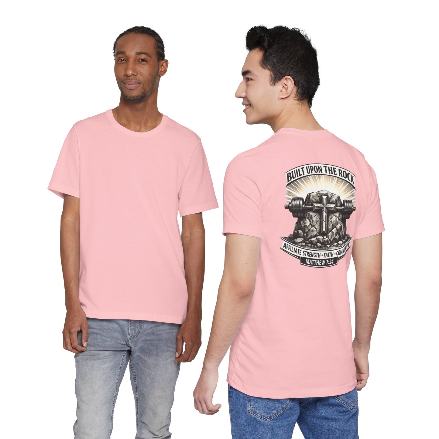 Built Upon the Rock T‑Shirt — Christian Faith Matthew 7:24 Graphic Tee