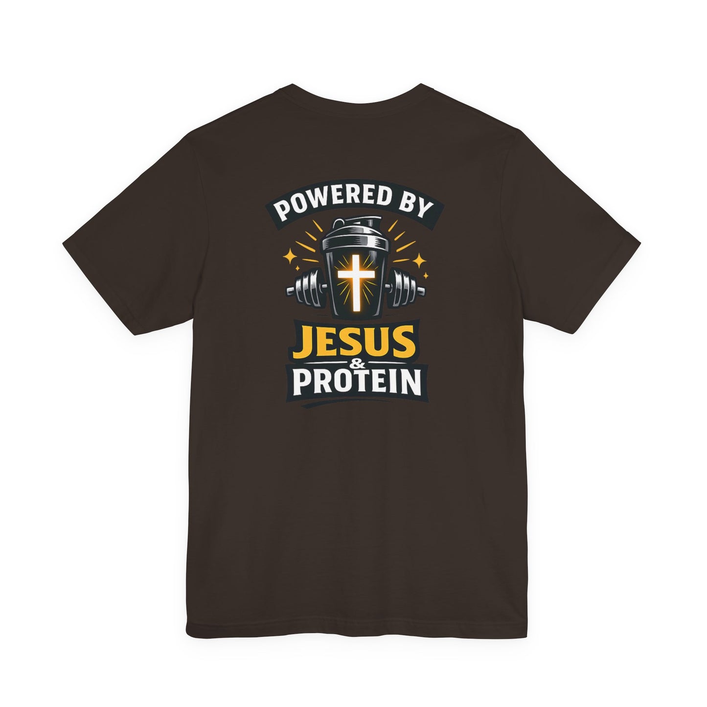 Powered by Jesus & Protein T-Shirt — Christian Gym Fitness Tee