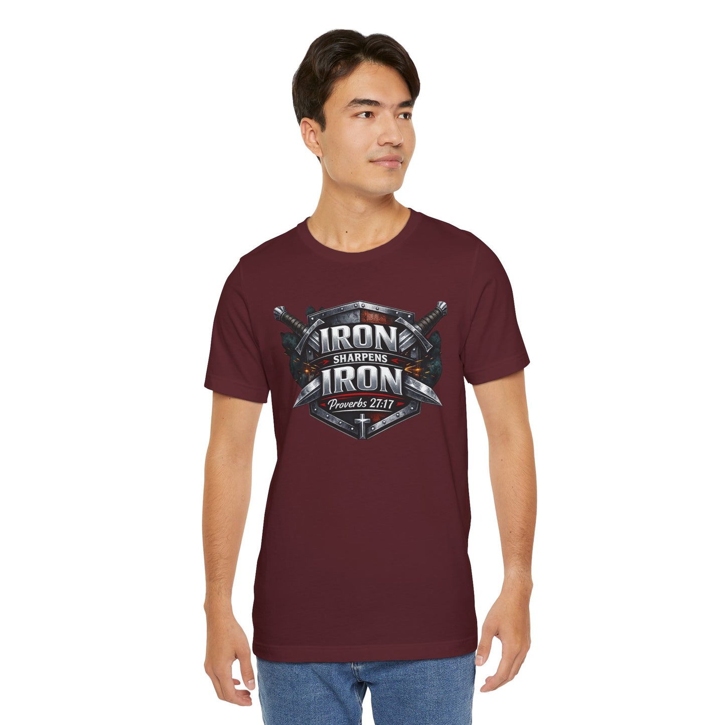 Iron Sharpens Iron T-Shirt — Faith-Based Proverbs 27:17 Graphic Tee