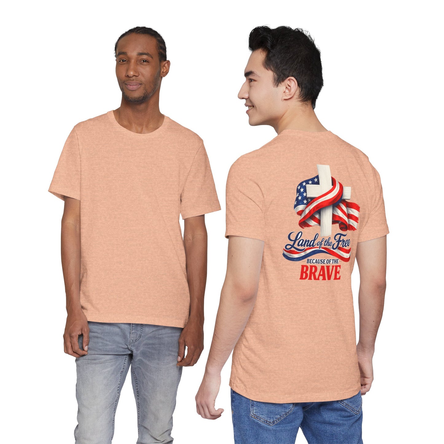Land of the Free Because of the Brave Tee - Patriotic American Flag Cross T-Shirt