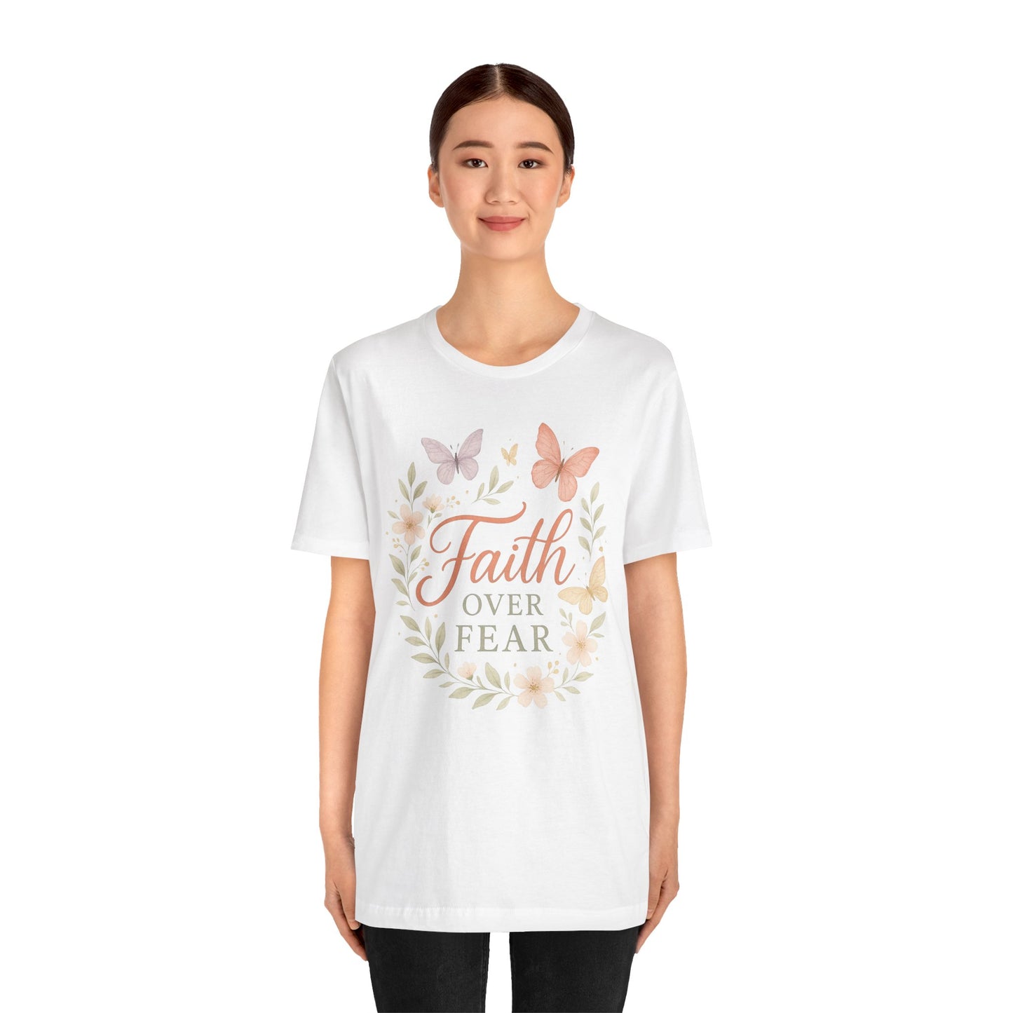Faith Over Fear T-Shirt — Floral Butterfly Inspirational Tee