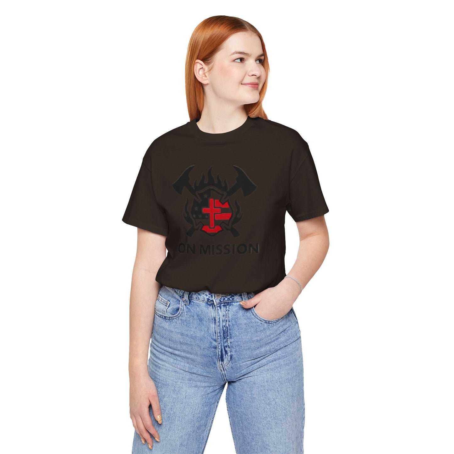 On Mission Christian Cross & American Flag T‑Shirt