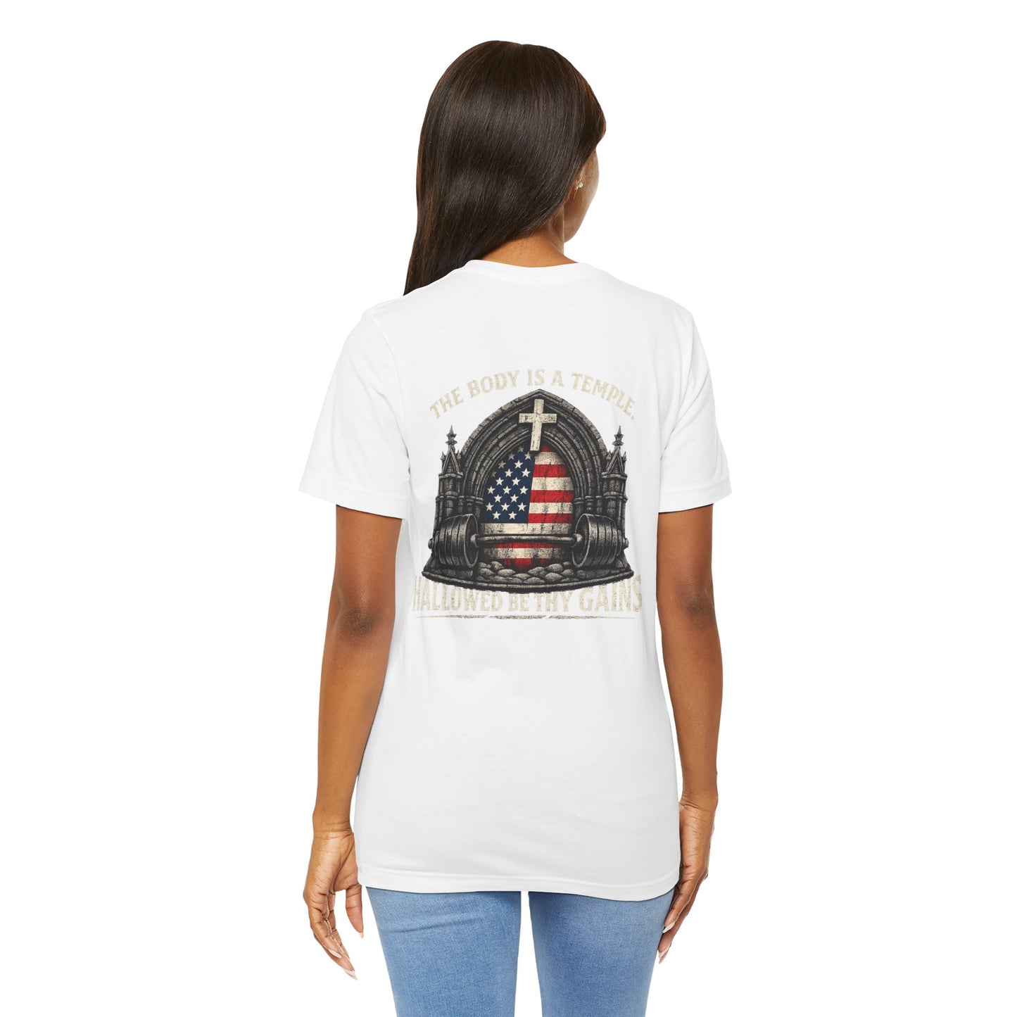 Patriotic Gym Tee — “The Body Is a Temple” American Flag Fitness T-Shirt