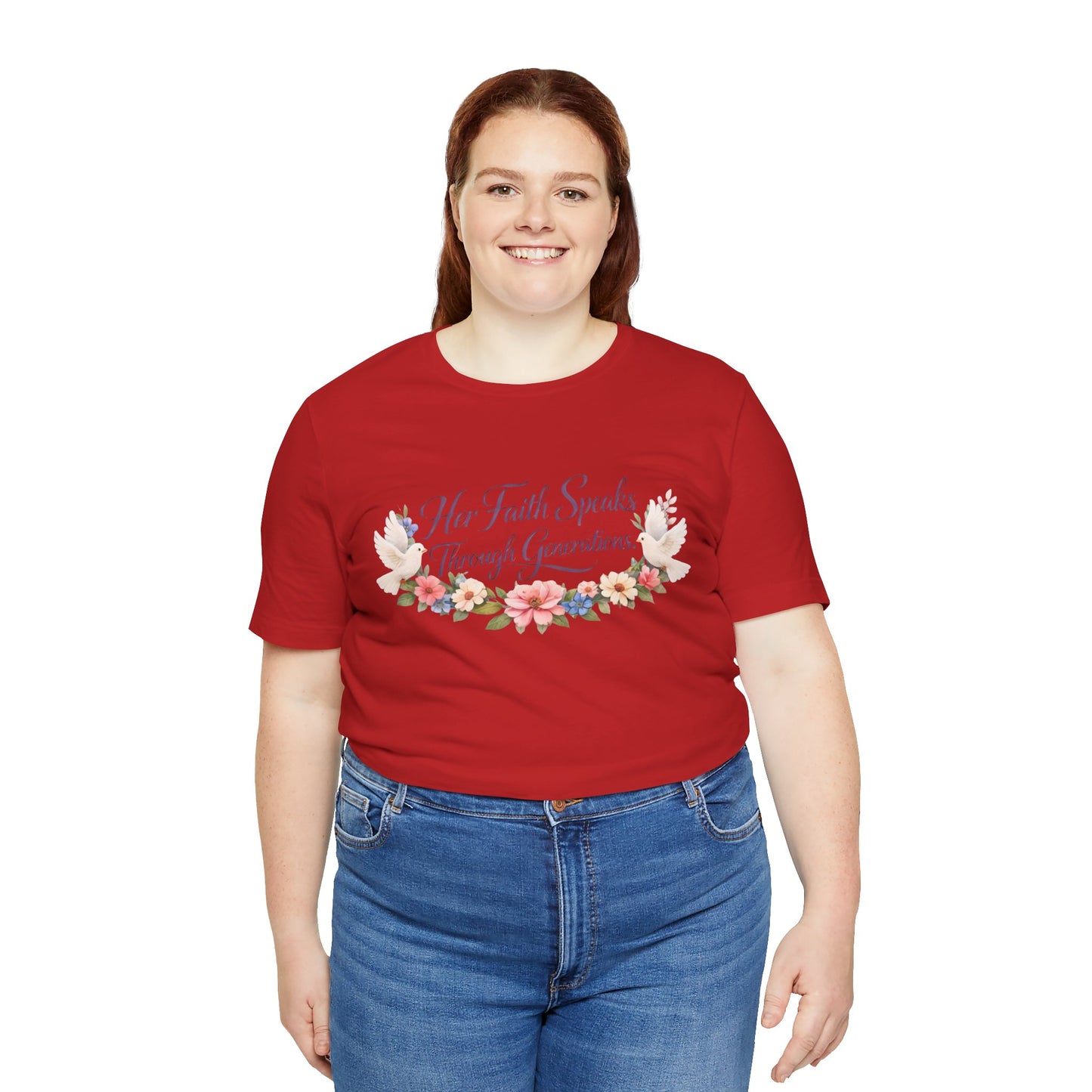 Her Faith Speaks Through Generations T-Shirt — Floral Inspirational Christian Tee