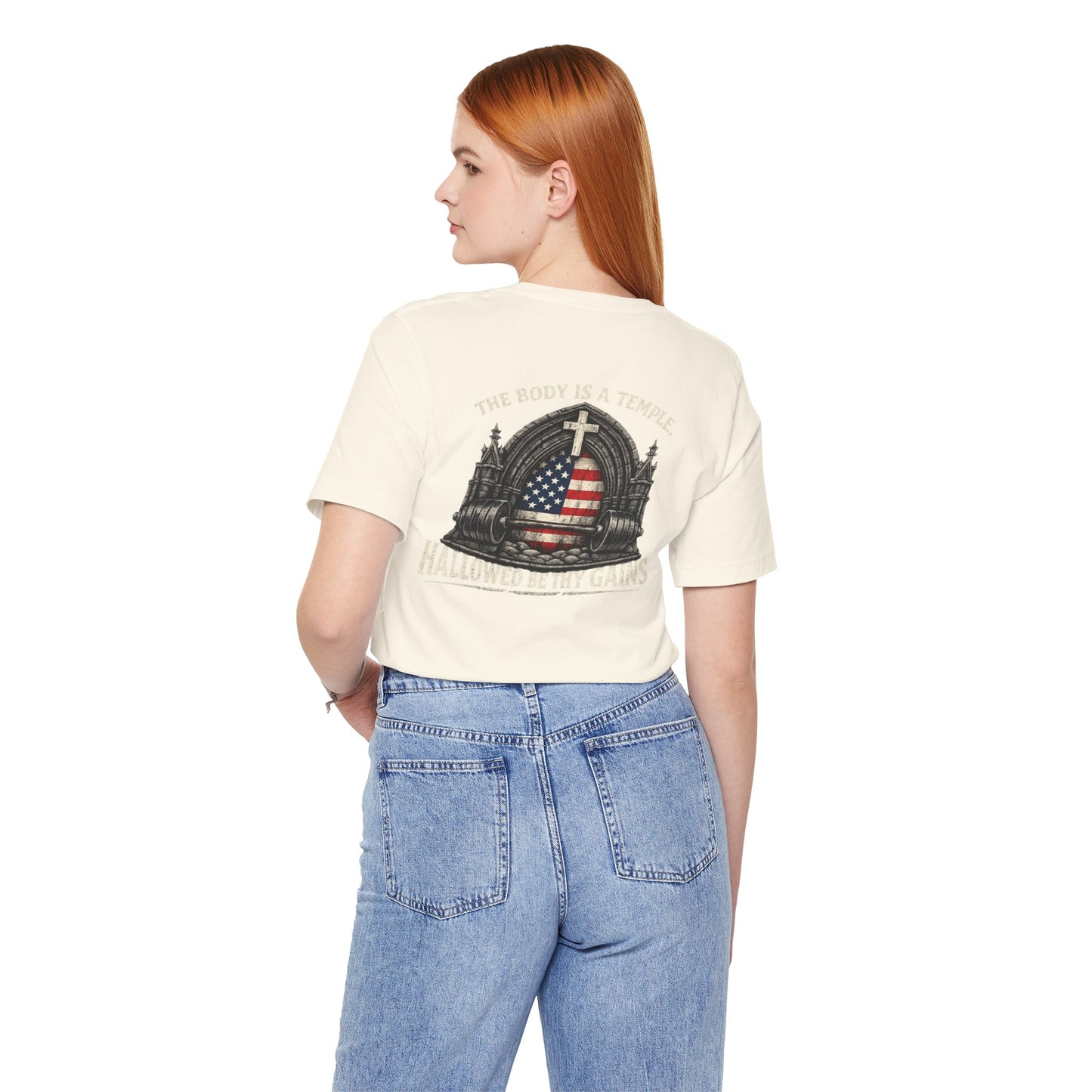 Patriotic Gym Tee — “The Body Is a Temple” American Flag Fitness T-Shirt