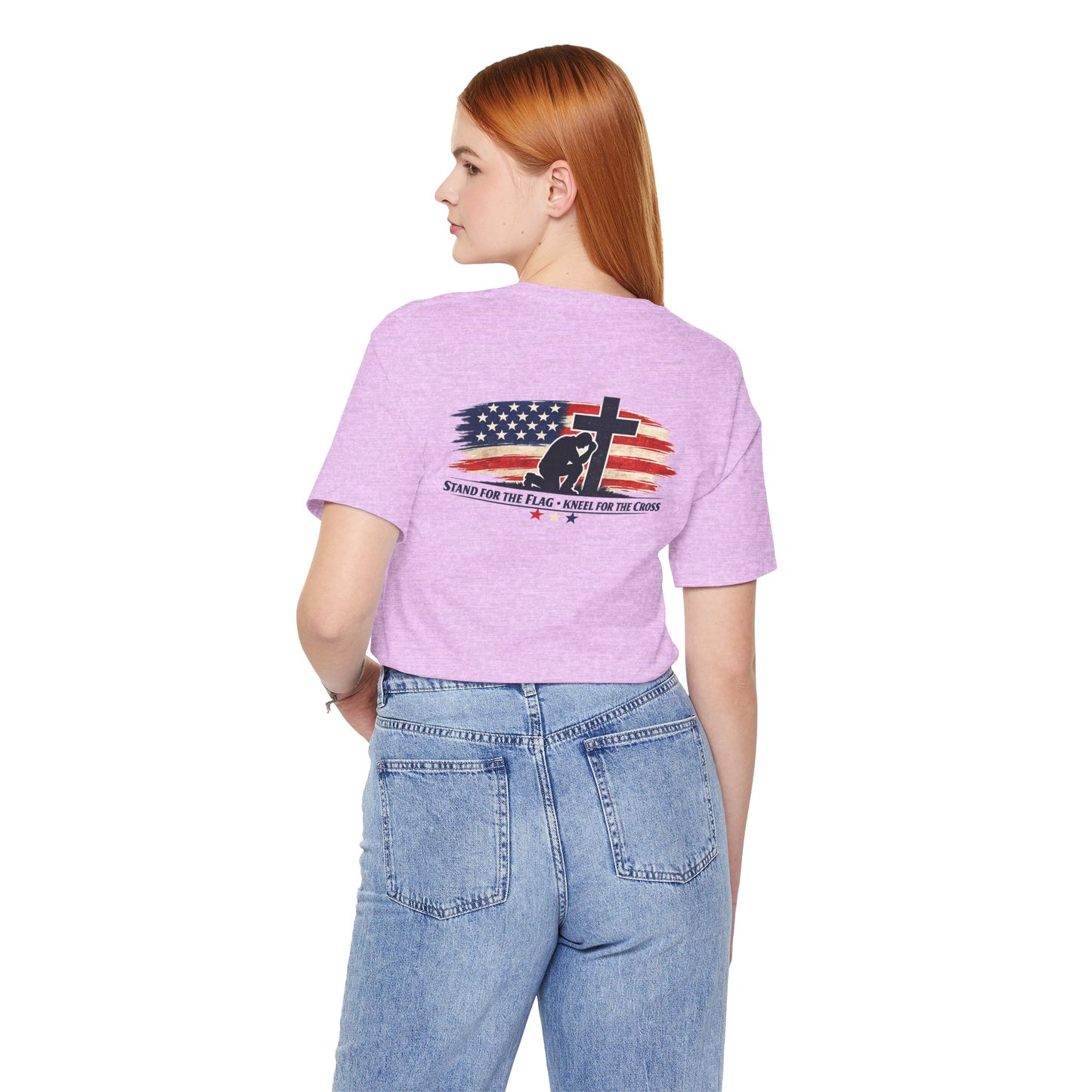Patriotic Cross Tee – "Stand for the Flag, Kneel for the Cross" Short Sleeve T-Shirt