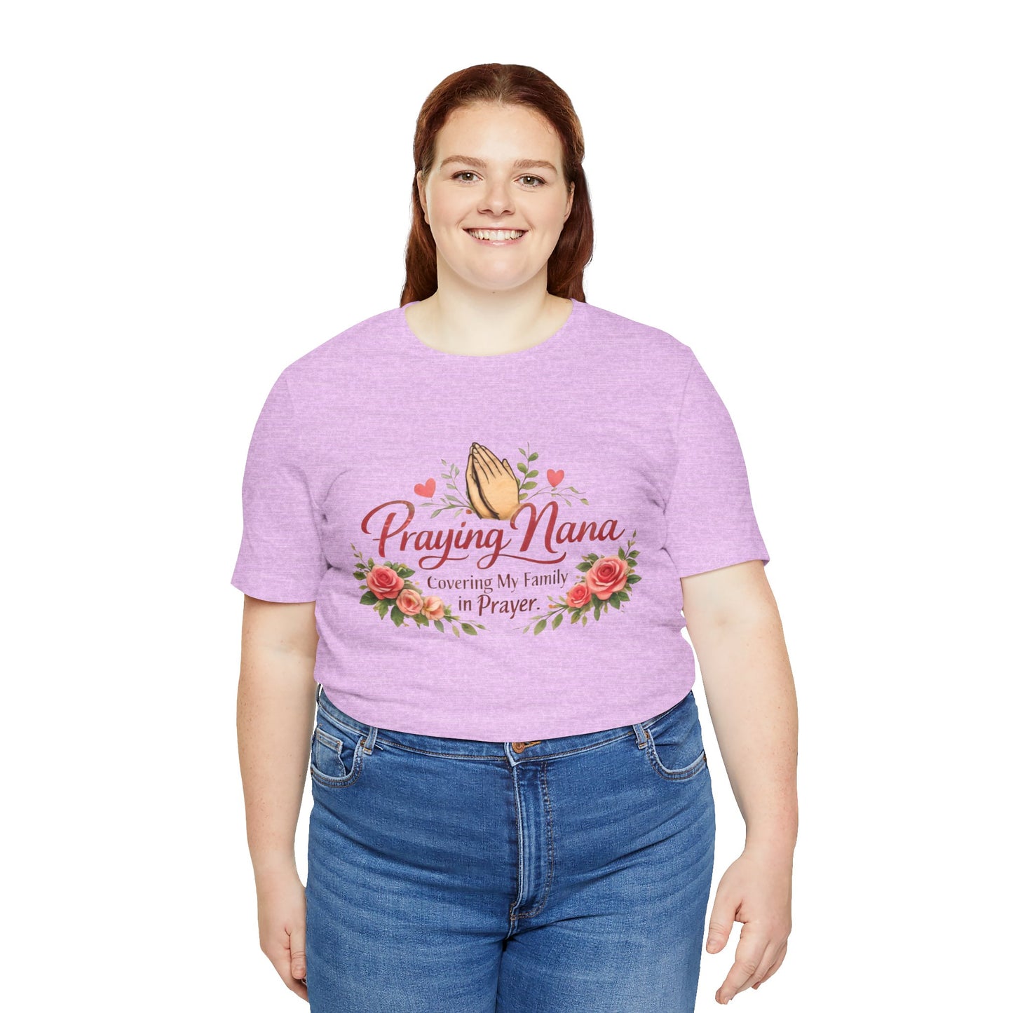 Praying Nana T-Shirt – Floral Praying Hands "Covering My Family in Prayer" Grandma Gift