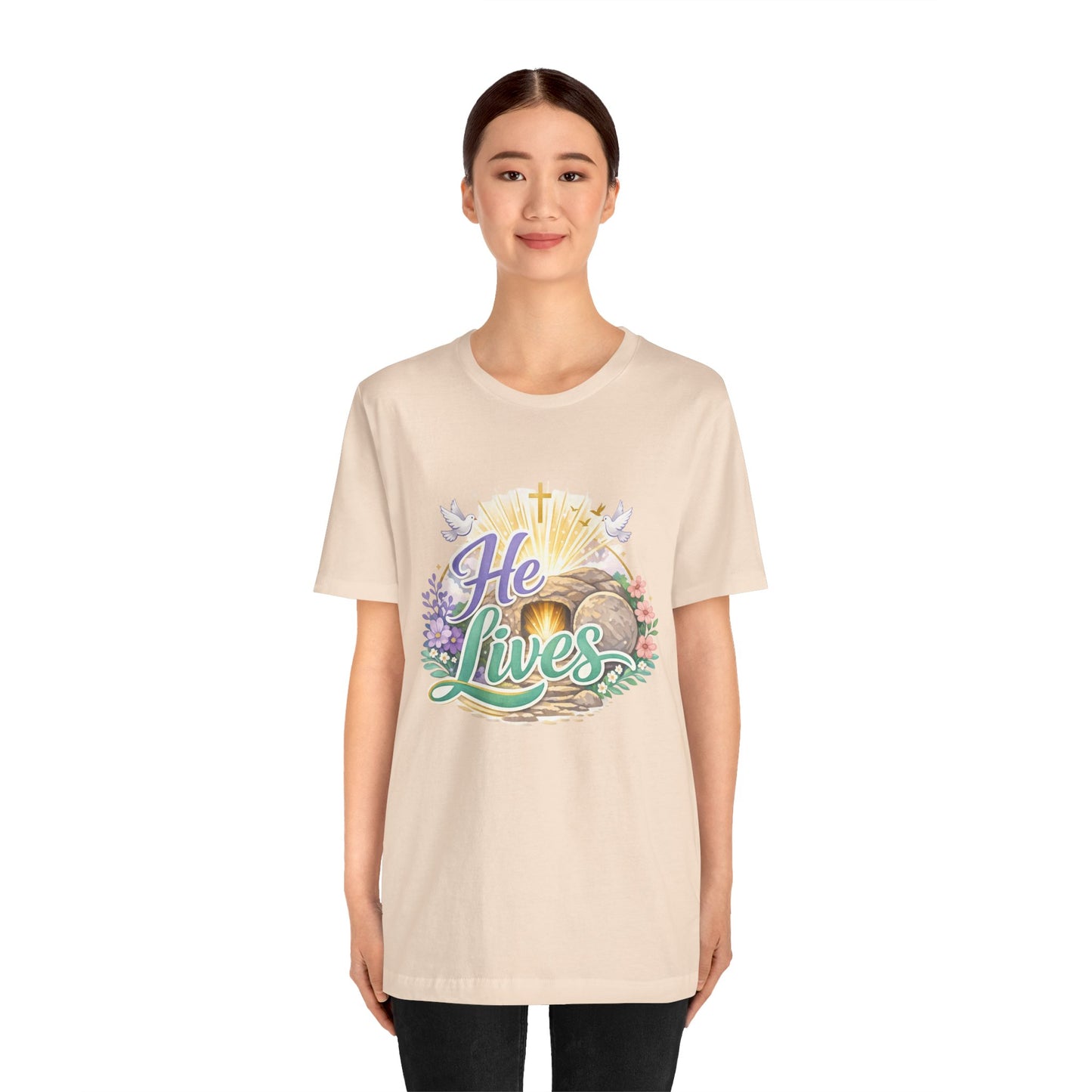 He Lives Jesus Tomb Tee — Christian Easter T‑Shirt