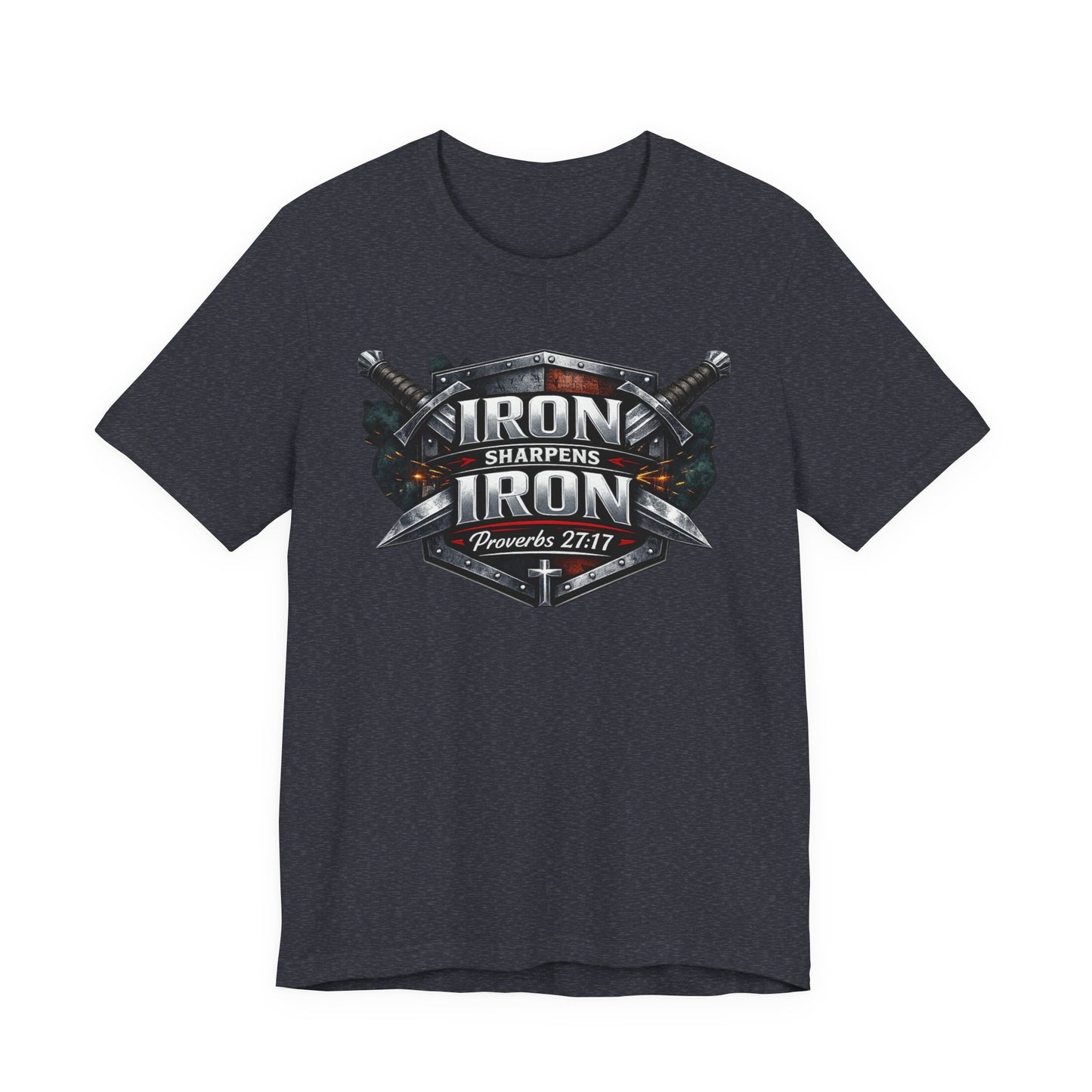 Iron Sharpens Iron T-Shirt — Faith-Based Proverbs 27:17 Graphic Tee