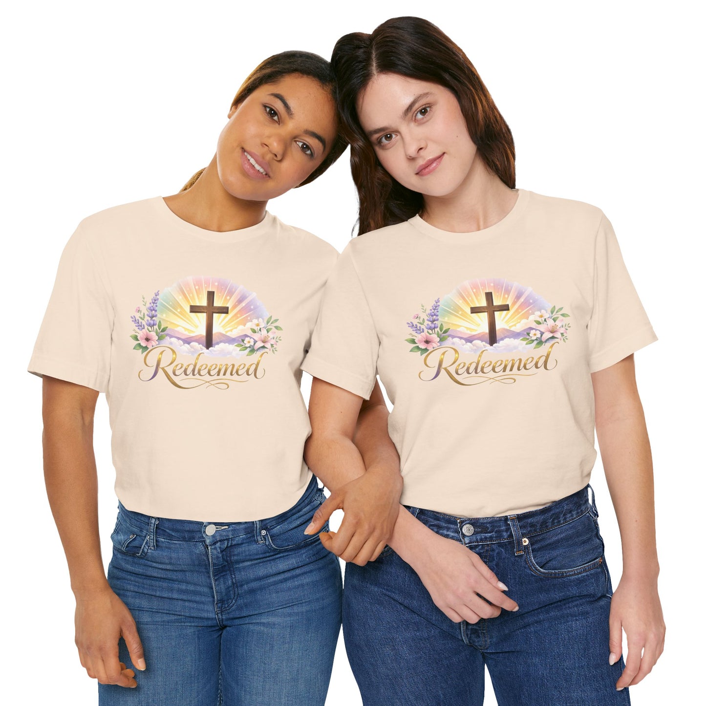"Redeemed" Cross Floral T-Shirt — Christian Faith Tee
