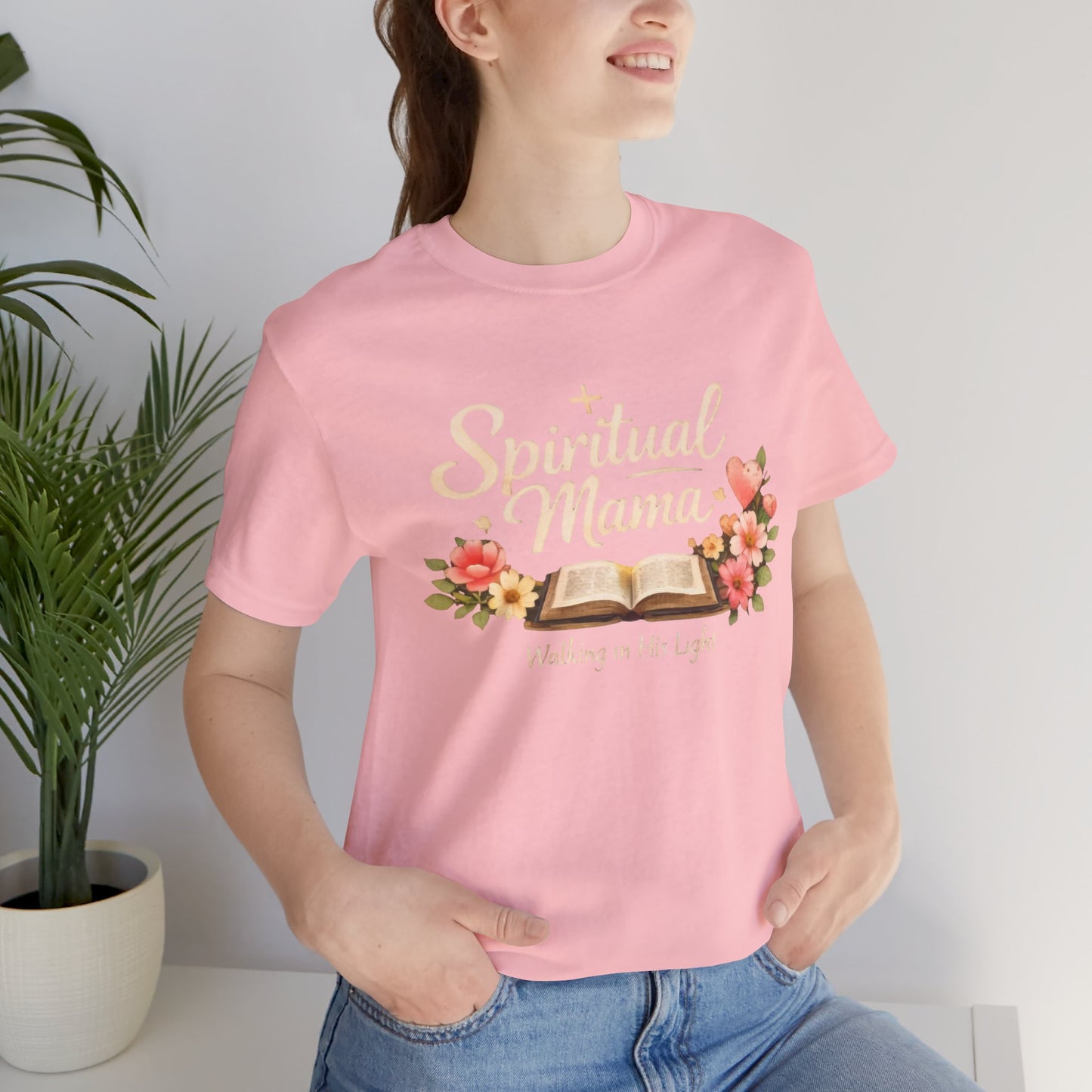 Spiritual Mama T-Shirt — "Walking in His Light" Floral Bible Tee