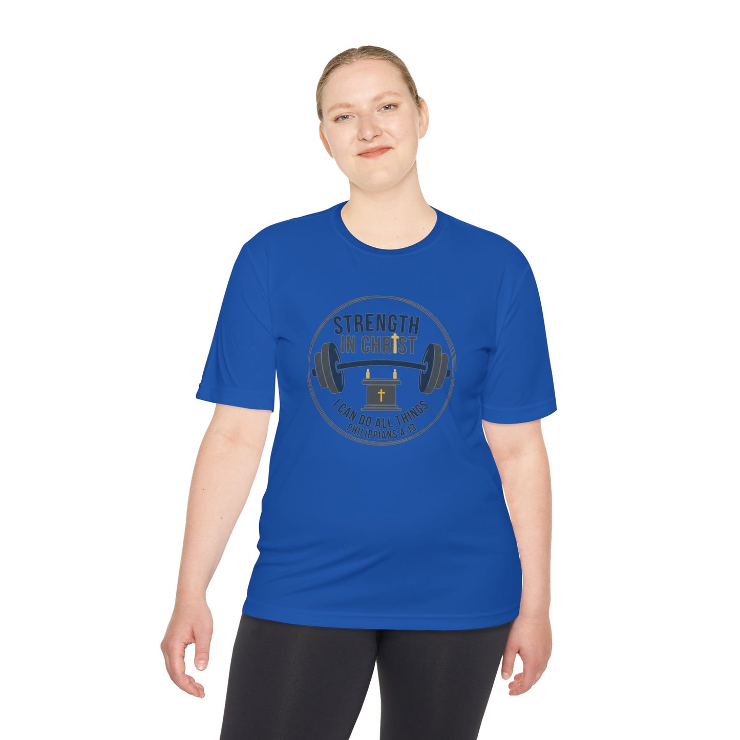 Philippians 4:13 'Strength in Christ' Moisture-Wicking Workout Tee