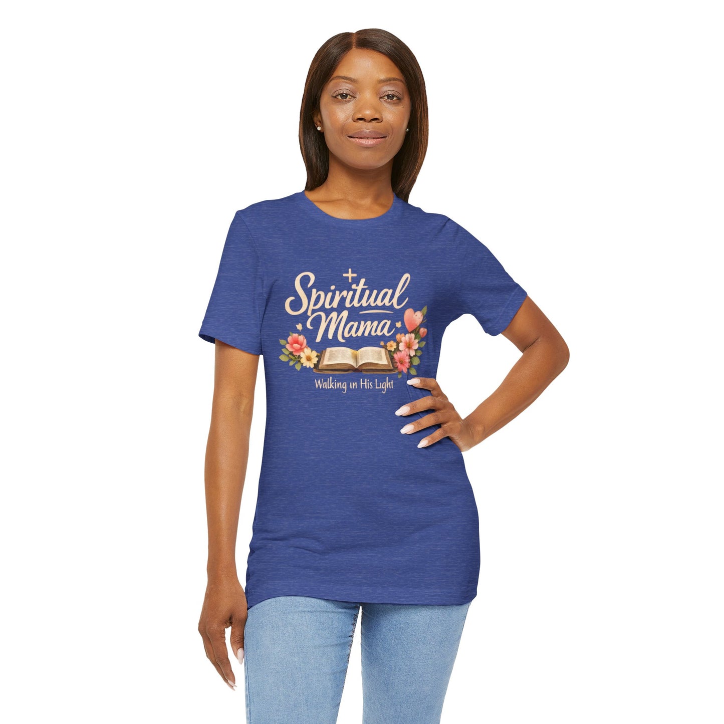 Spiritual Mama T-Shirt — "Walking in His Light" Floral Bible Tee